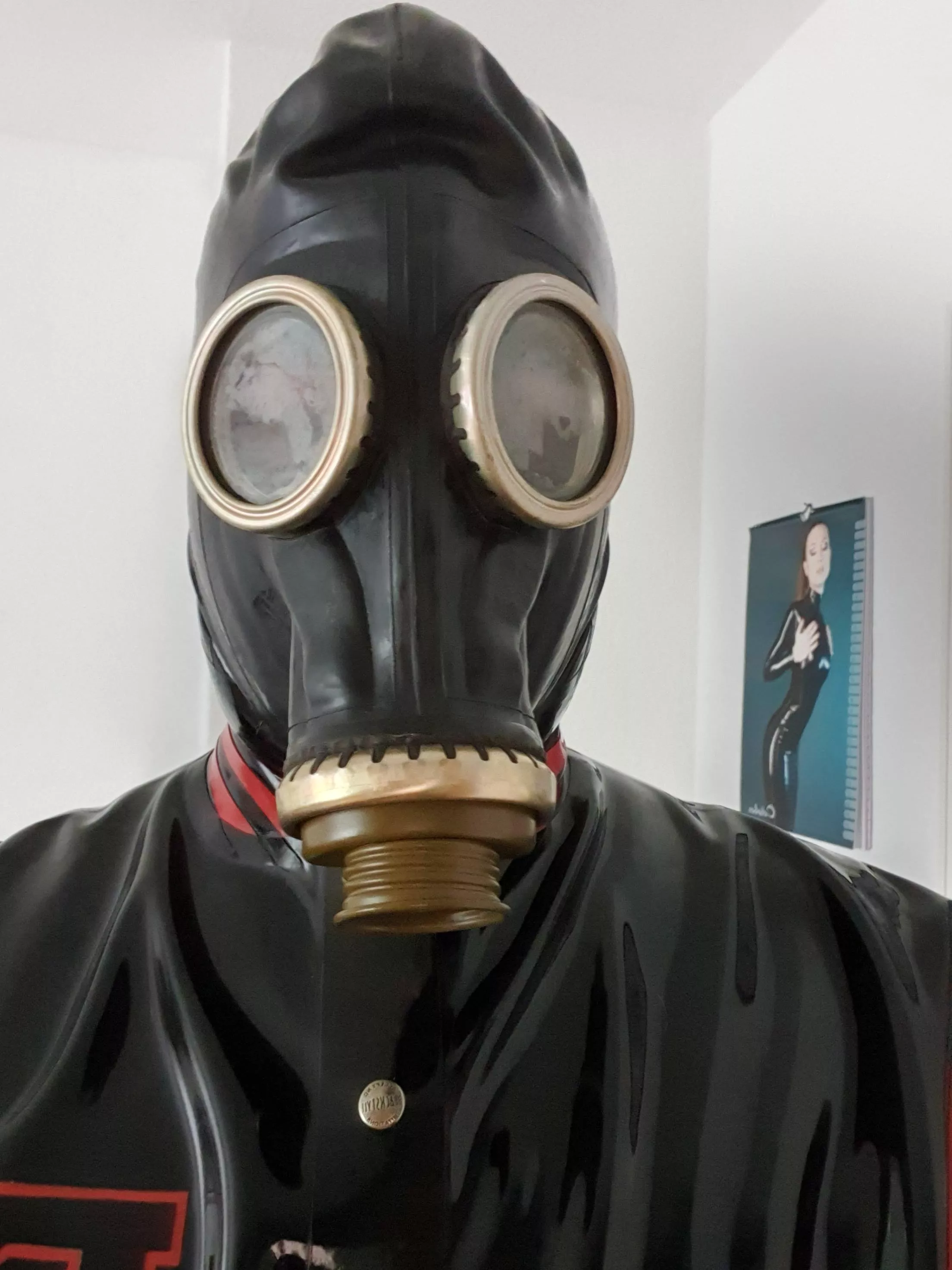 Gas mask and latex evening