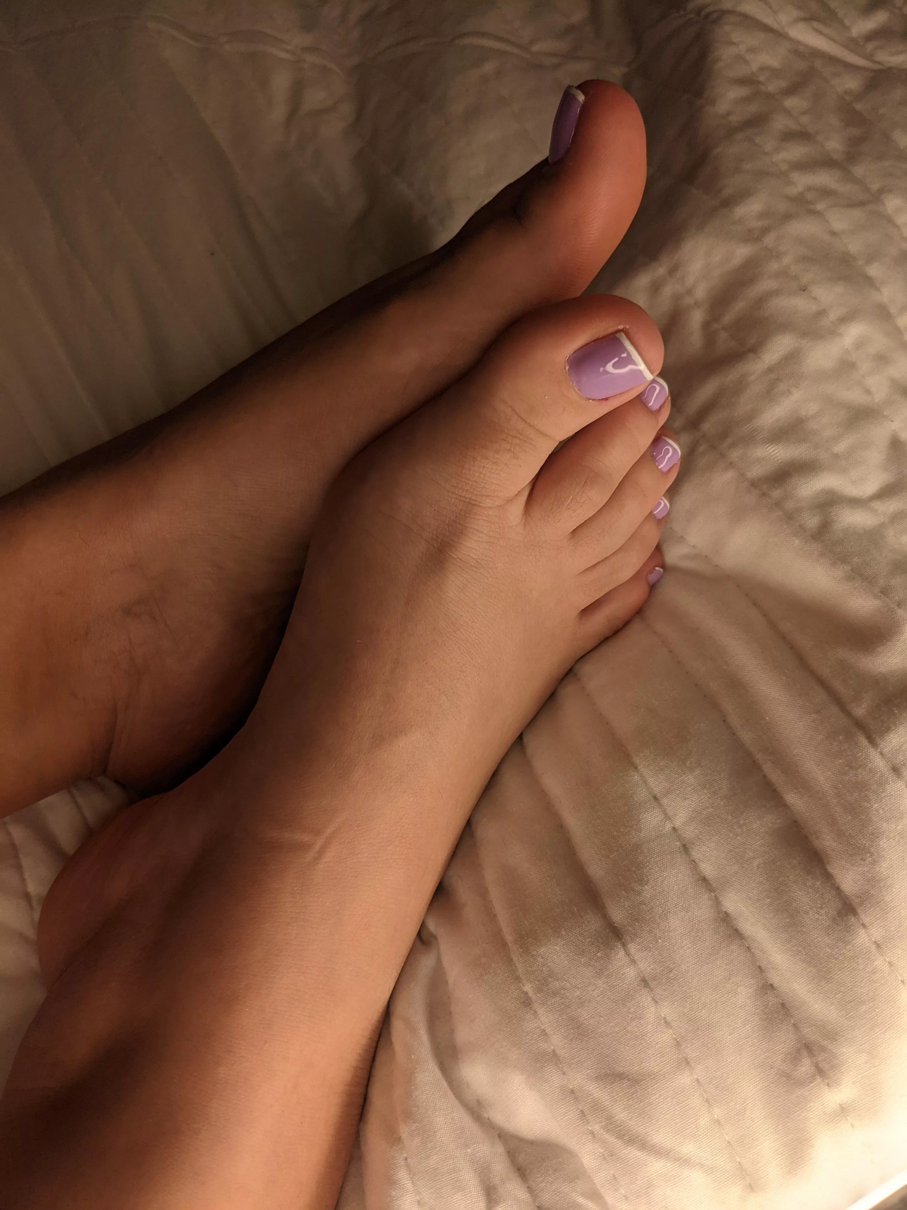 Gentle white and purple pedicure. What colour should I go for ?