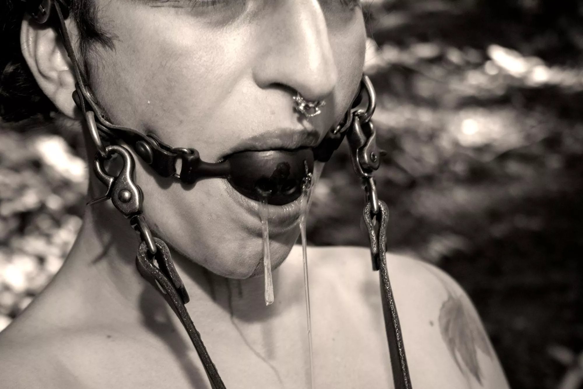 Getting extra drooly with this ballgag and harness ðŸ’¦