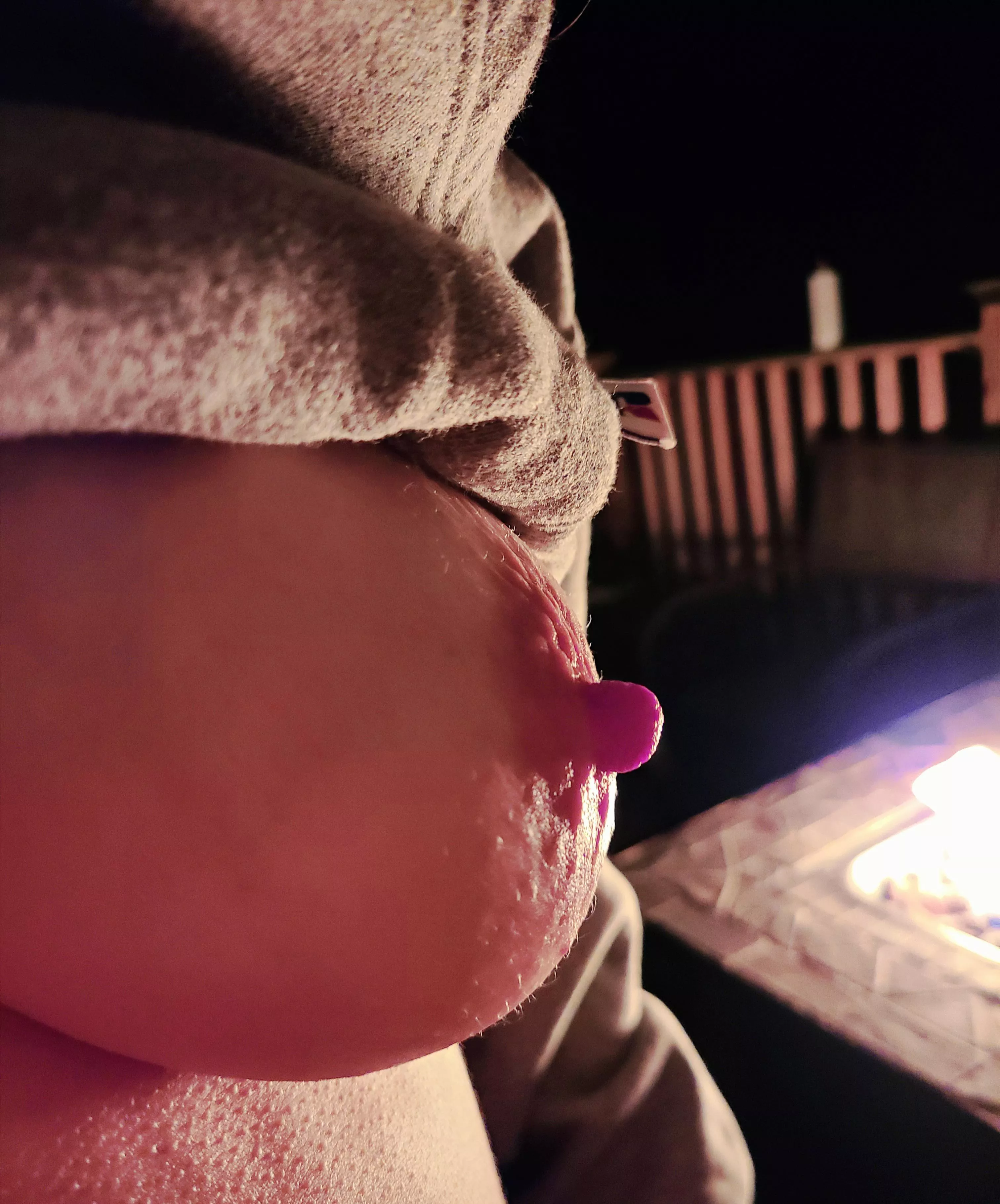 Getting my nipples sucked by the fire