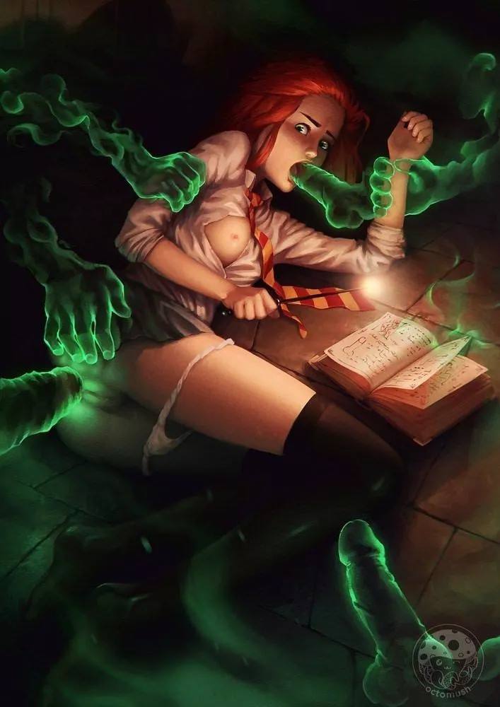 Ginny trying out some new spells.