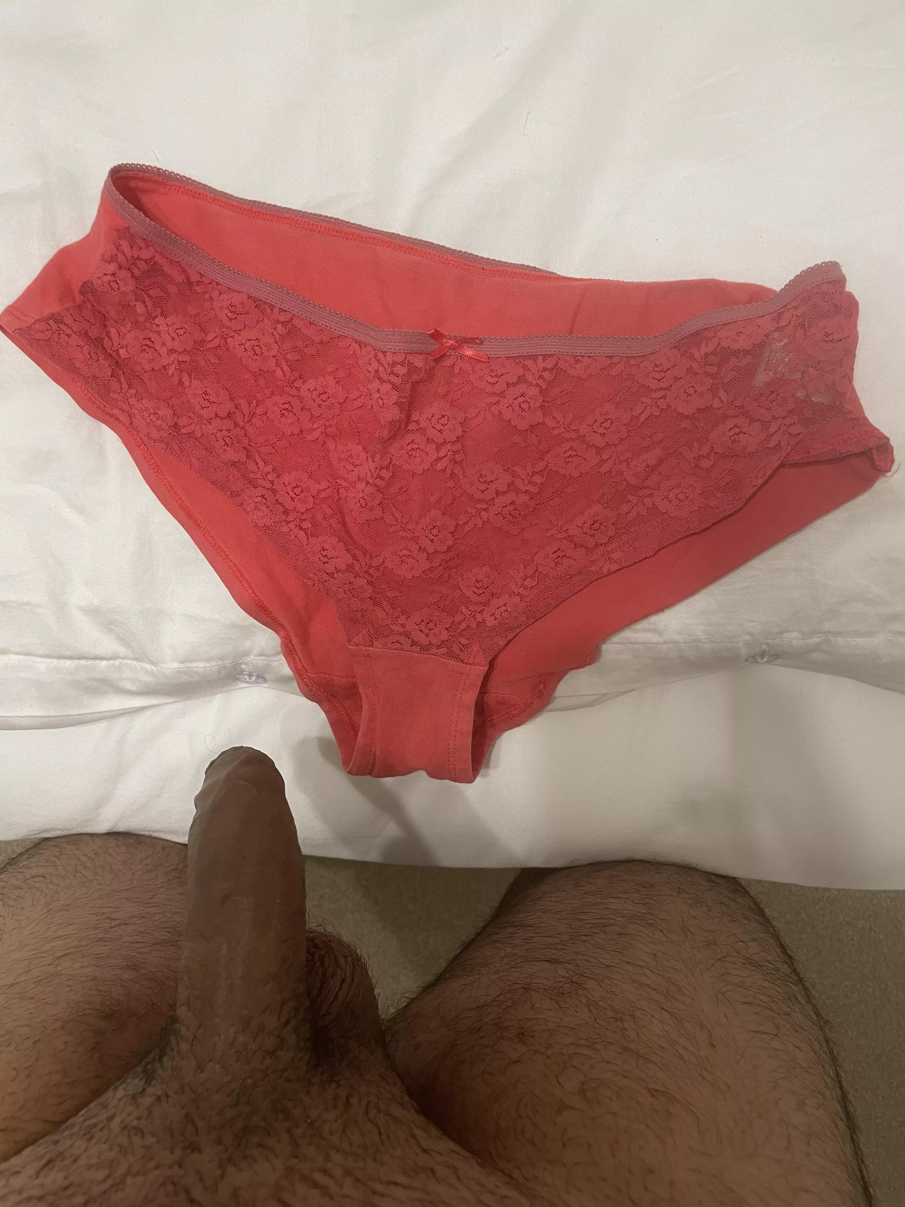 Gonna have fun with my little sisters red panties!!