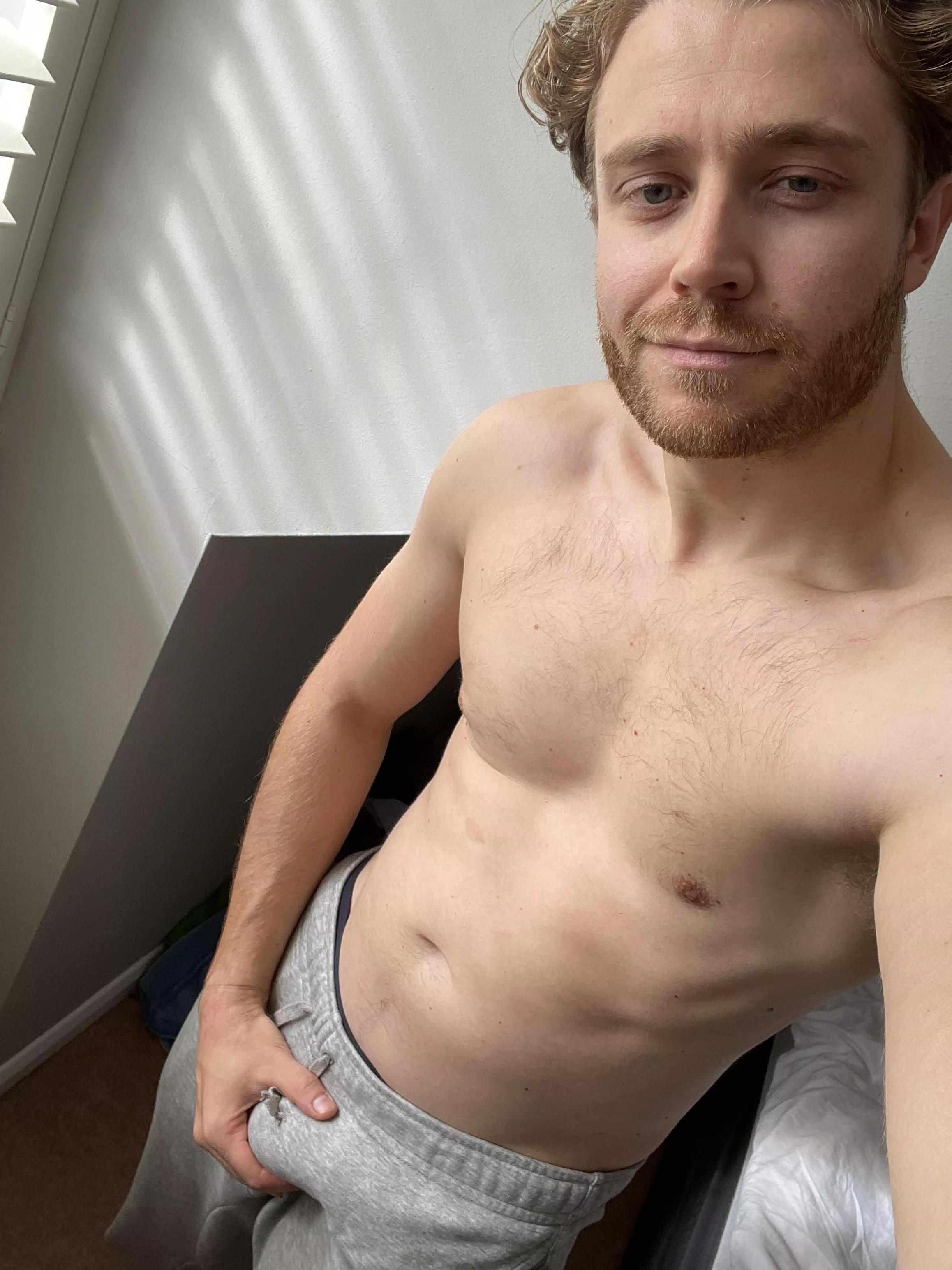 Grey sweats bulge