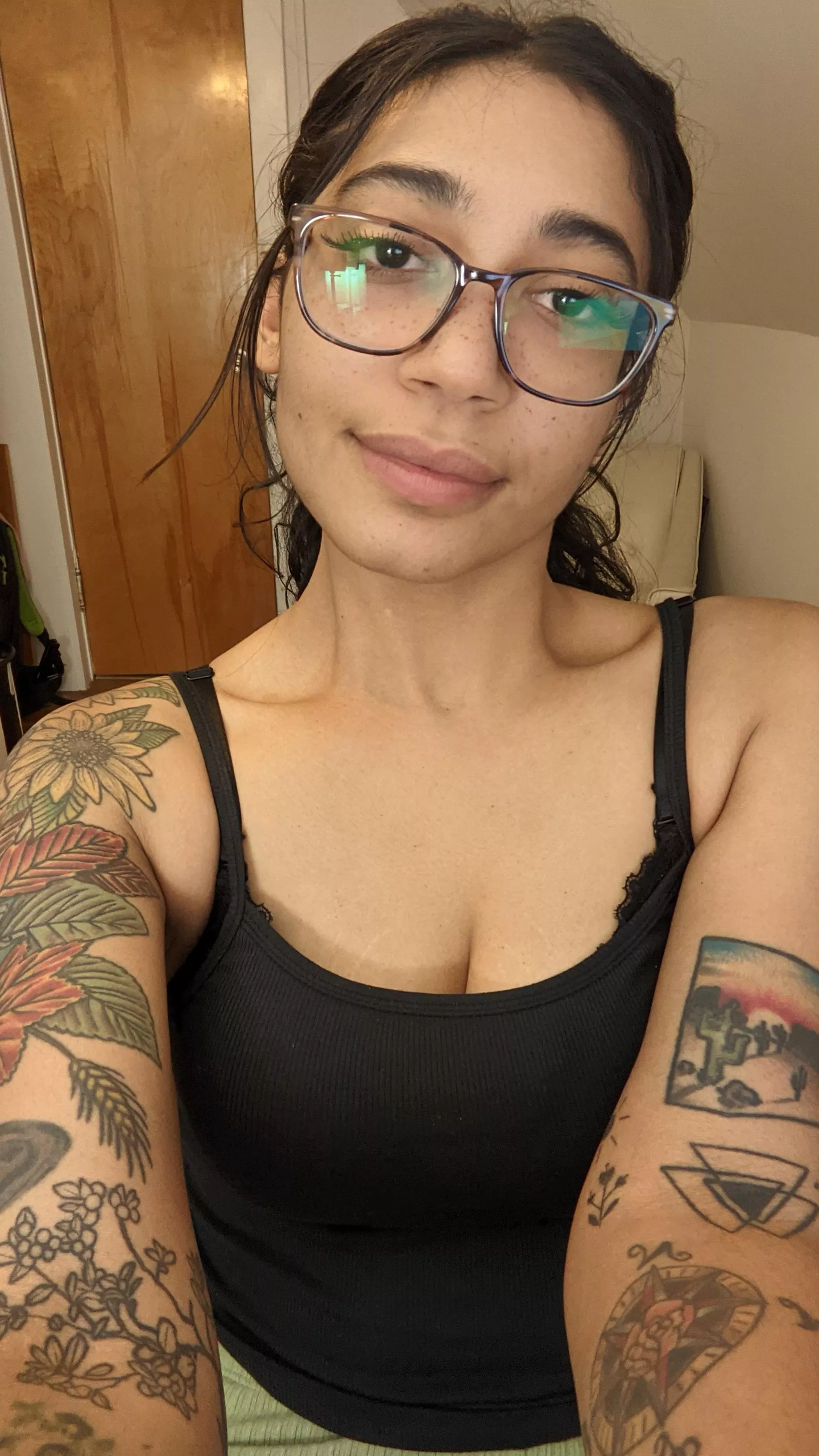 Gun to your head, would you cum on my glasses or on my tits?