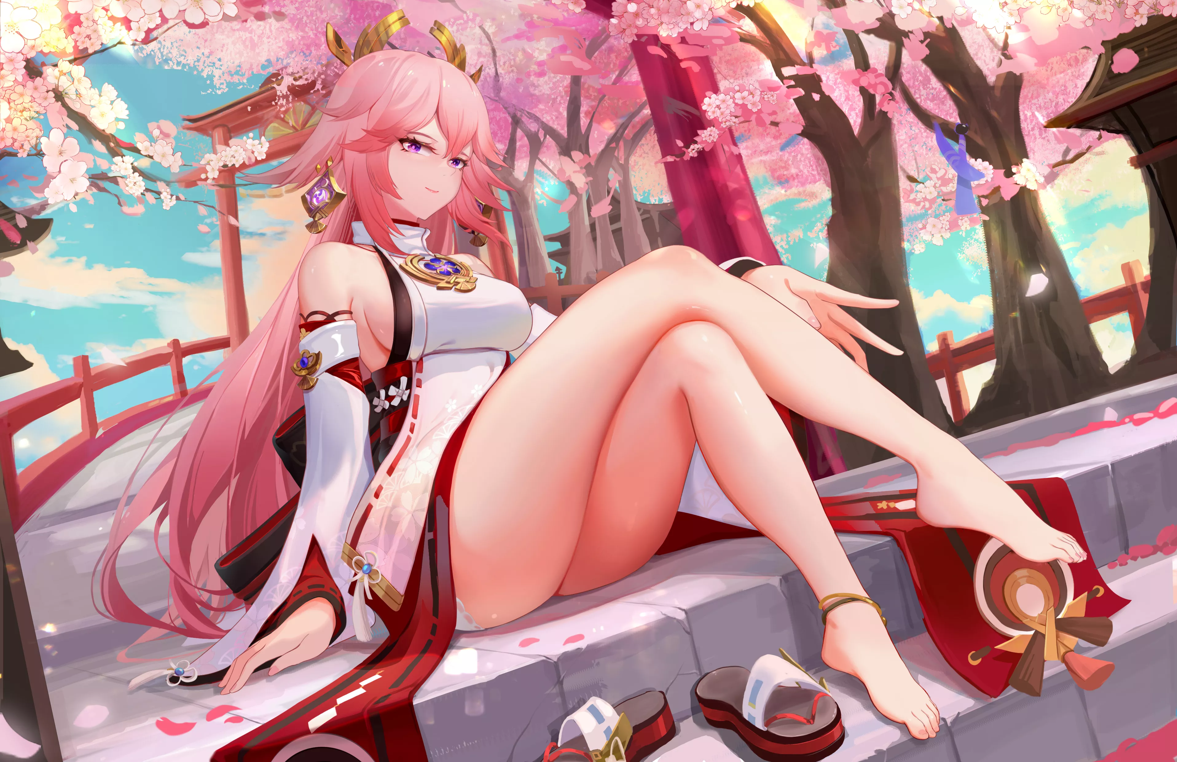 Guuji Yae Under the Sakura Petals [Genshin Impact]