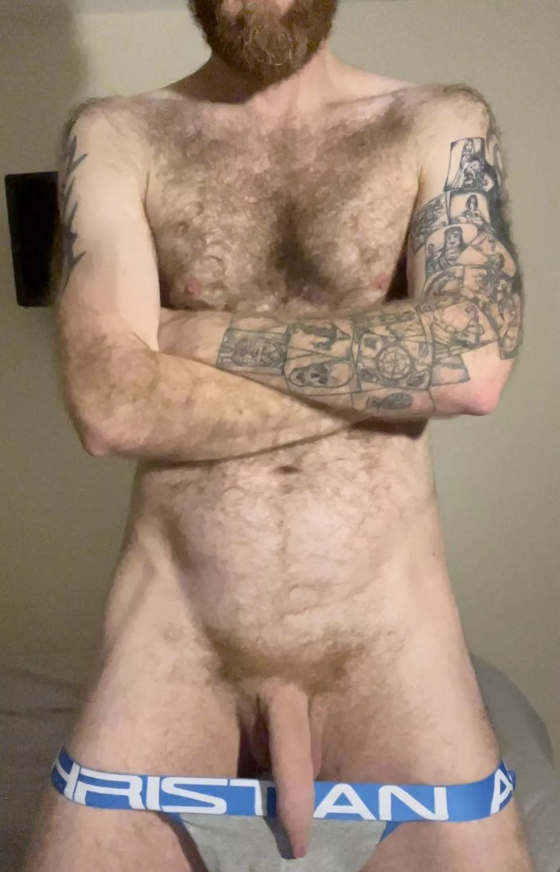 Hairy, Horny, Redhead with a little bit of ink and a whole lot of foreskin! Do you like?