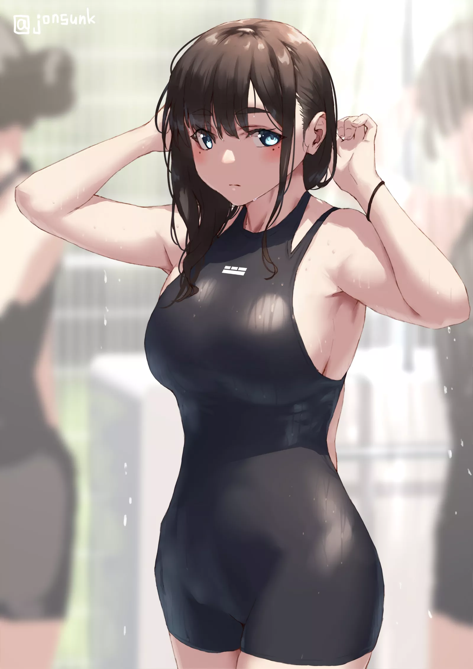 Hands up and black swimsuit (jonsun) [Original]