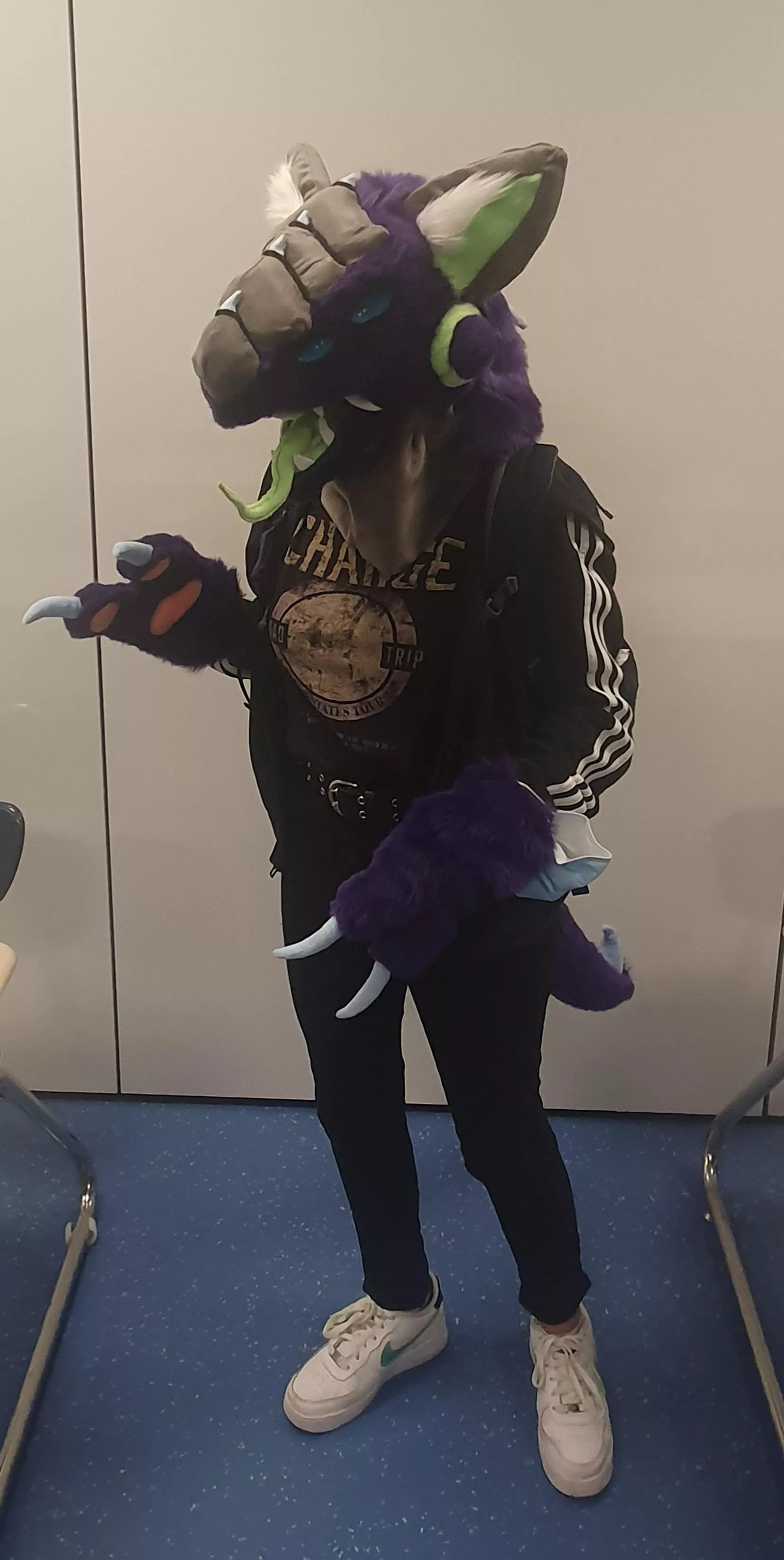 Happy Fursuit Friday!!! I am not the person in the picture, this is a friend of mine who brought their own Suit to school for Costume Day this year. I'm not sure what the species is, but I hope you like it.