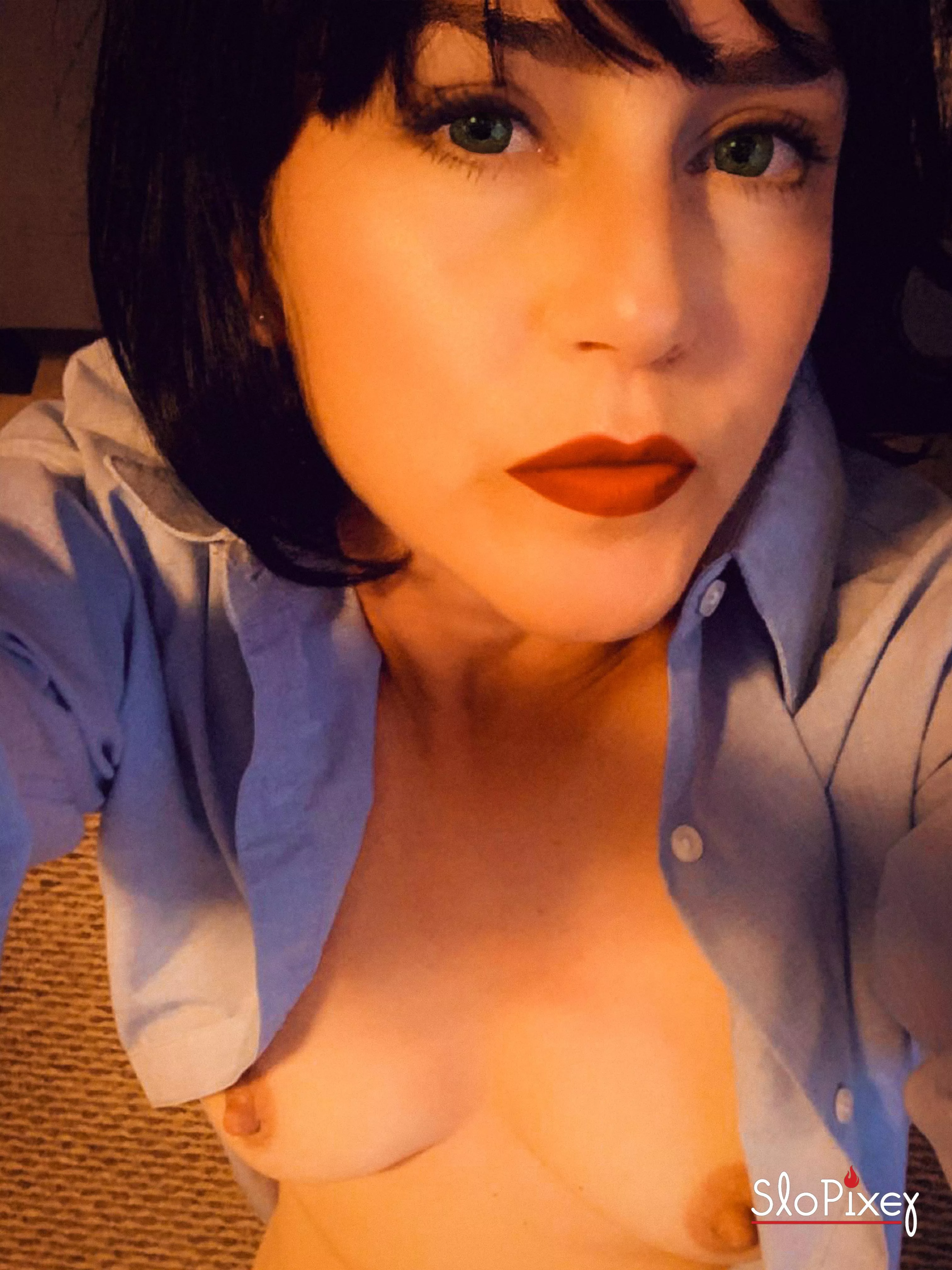 Having fun in hubbyâ€™s work shirt