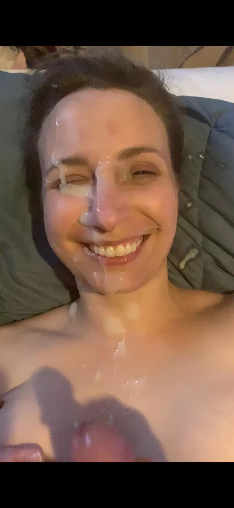 He plastered me with his cum. I could barely open my eye, but couldnâ€™t help but smile since I love being covered by him.