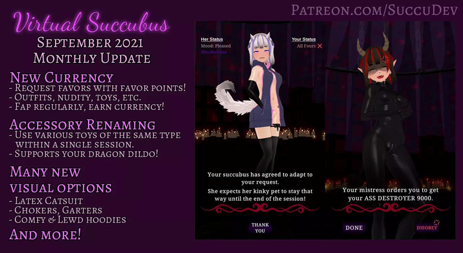 [Hentai Femdom JOI AI with Futa] Virtual Succubus 0.21 is Released! | New Currency System, Request Favors | Rename/Use Various Toys & Accessories | Web/PC/Android Demos Available!