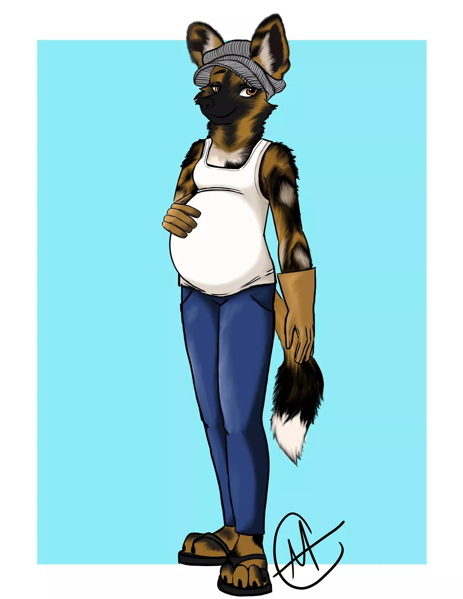 Here's how I'll look when I start training in Feb, only with steel toed boots obviously in place of my flip flops. (Art by FireandHope on Fiverr)