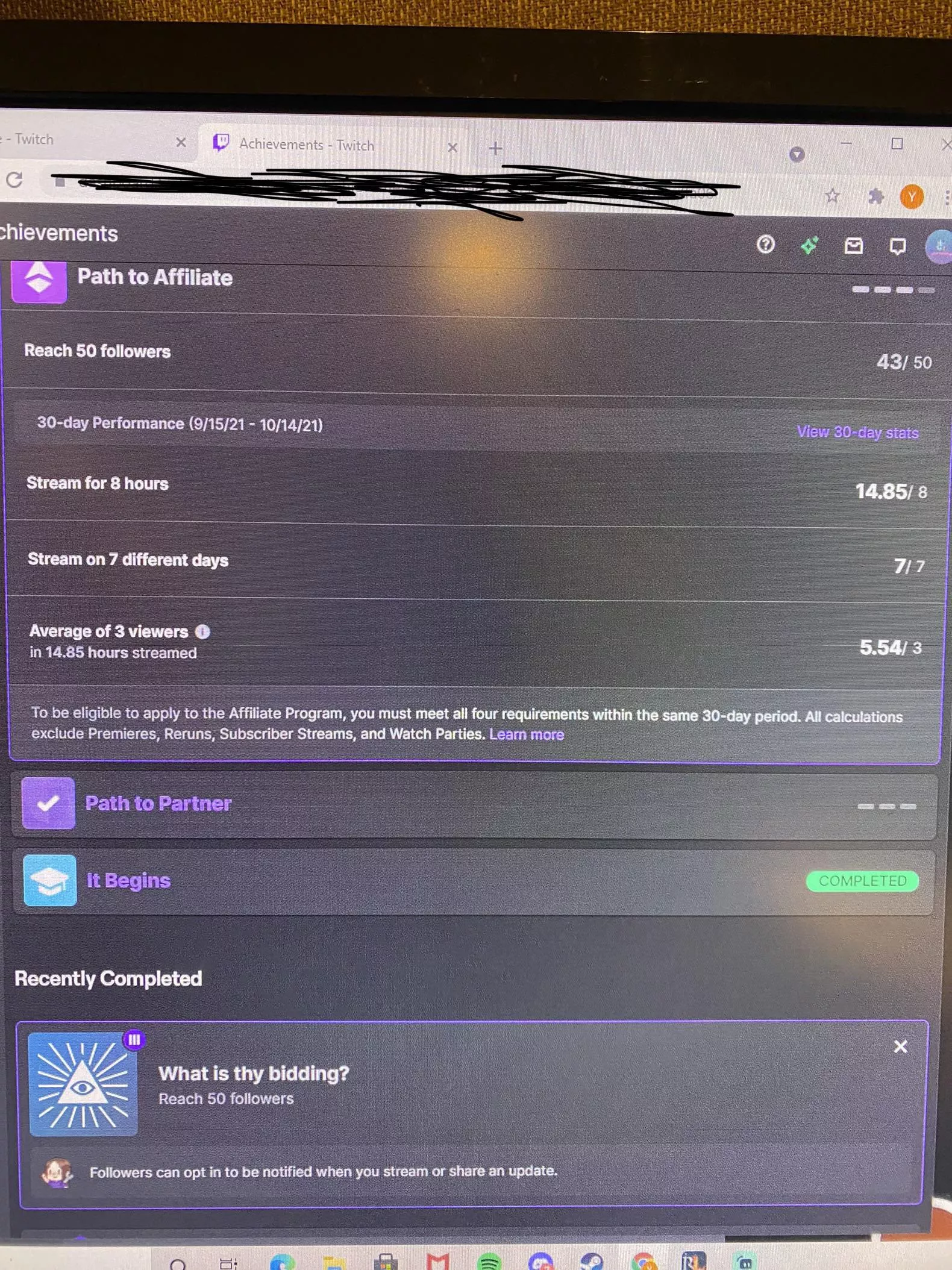 How long does it take to get affiliate status? Iâ€™ve reached all the requirements but itâ€™s not reflecting accurate follow count.