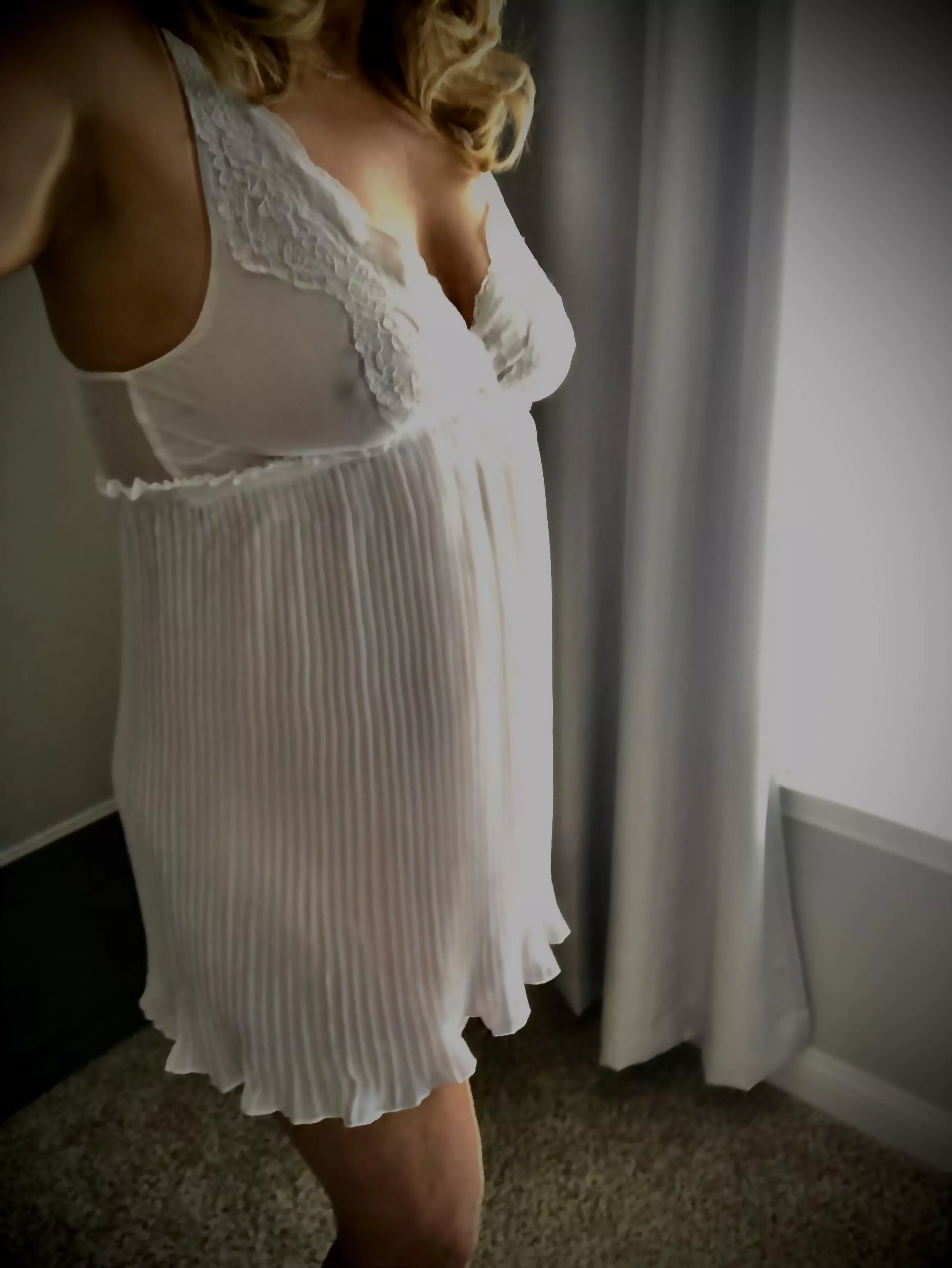 I am in love with this new nightie. It reminds me of vintage flowing lingerie. When it was all about the tease. I like to tease, to build up tension, and push your buttons until you lose control and ravage me