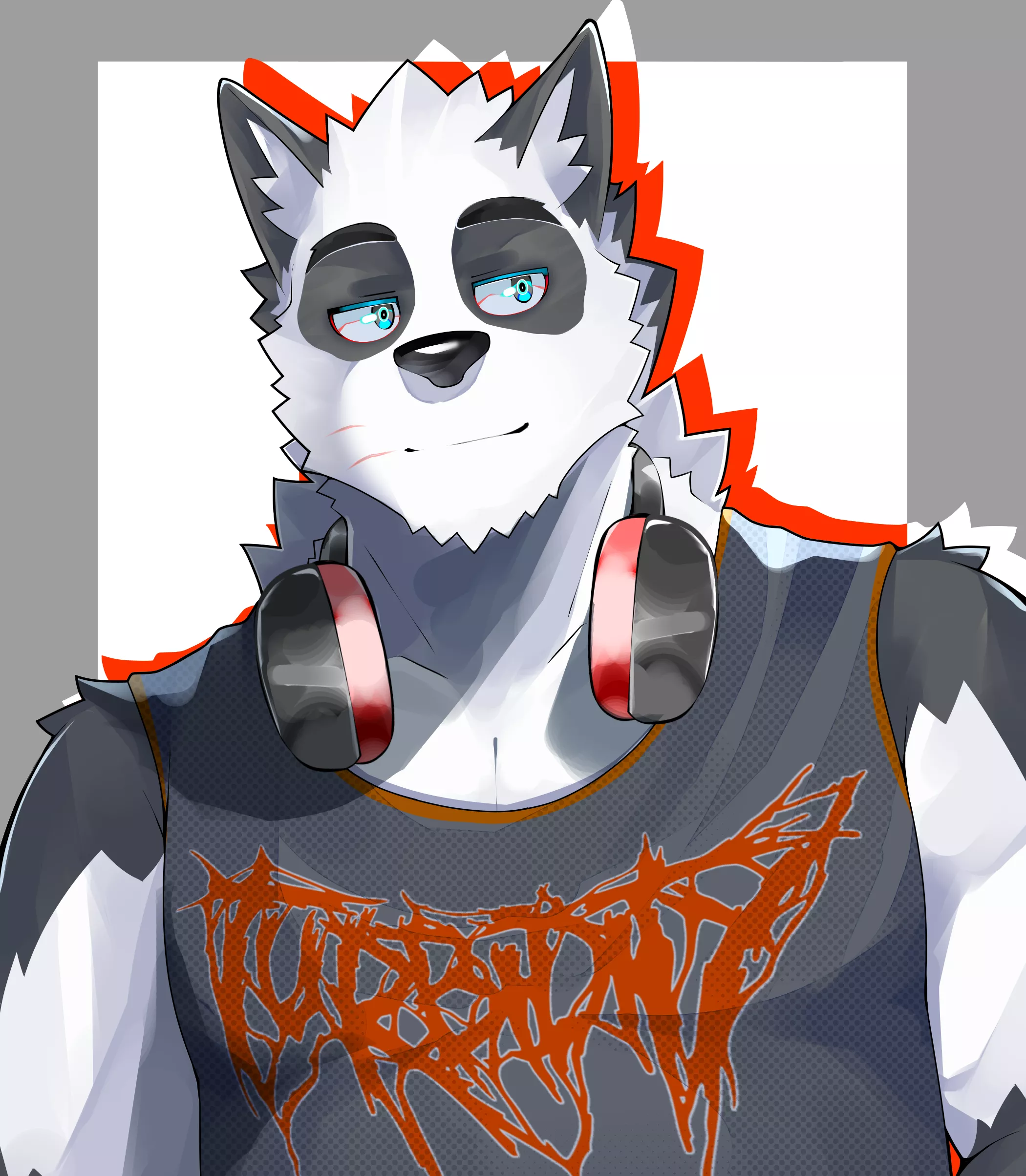 I am so happy right now got my first commissioned Fursona right now. meet Schiriki a Wolf/Panda hybrid who loves to listen to metal art done by mii_andrean