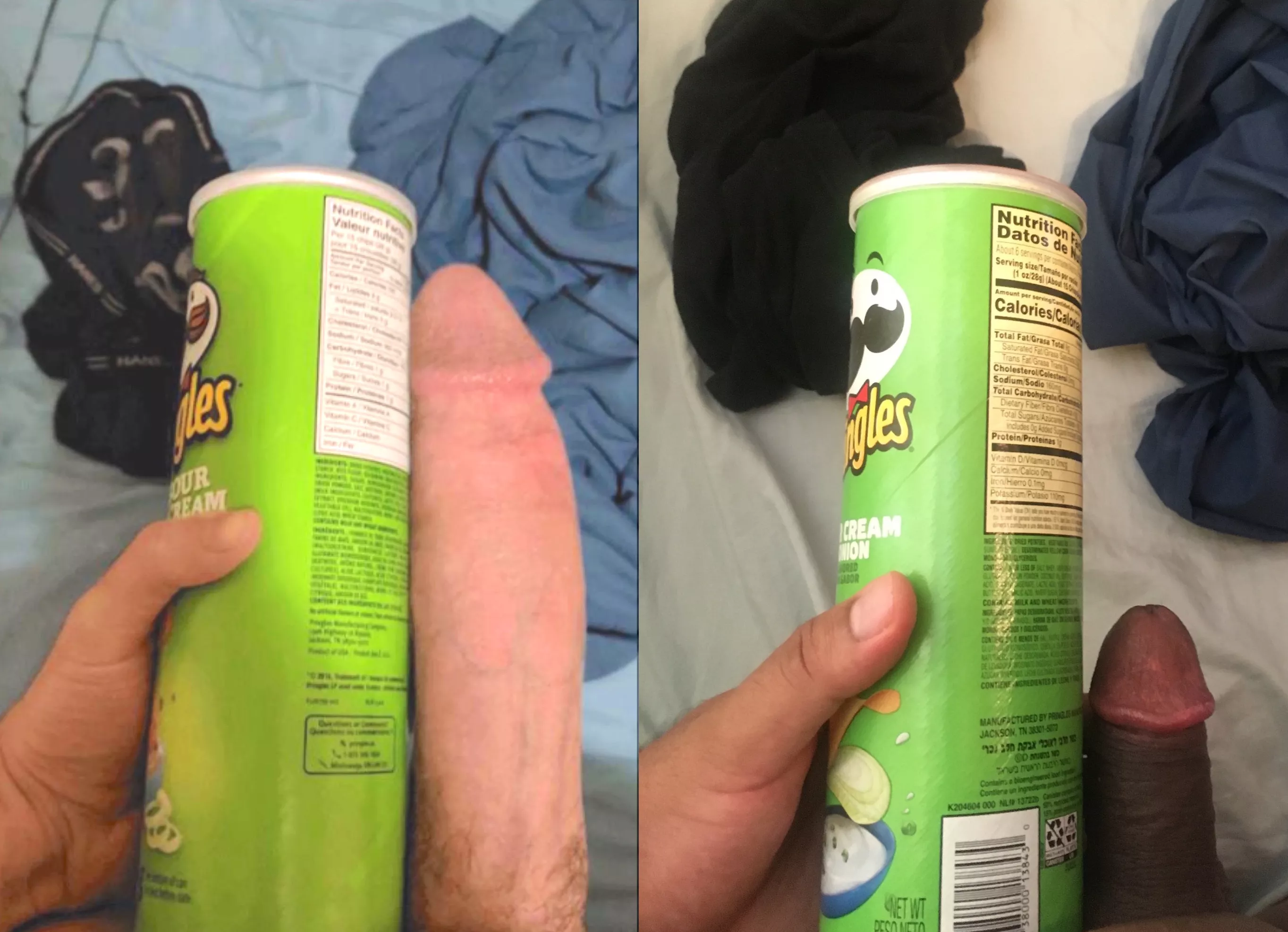 I don't definitely don't compare as well to a Pringles can as the guy on the left