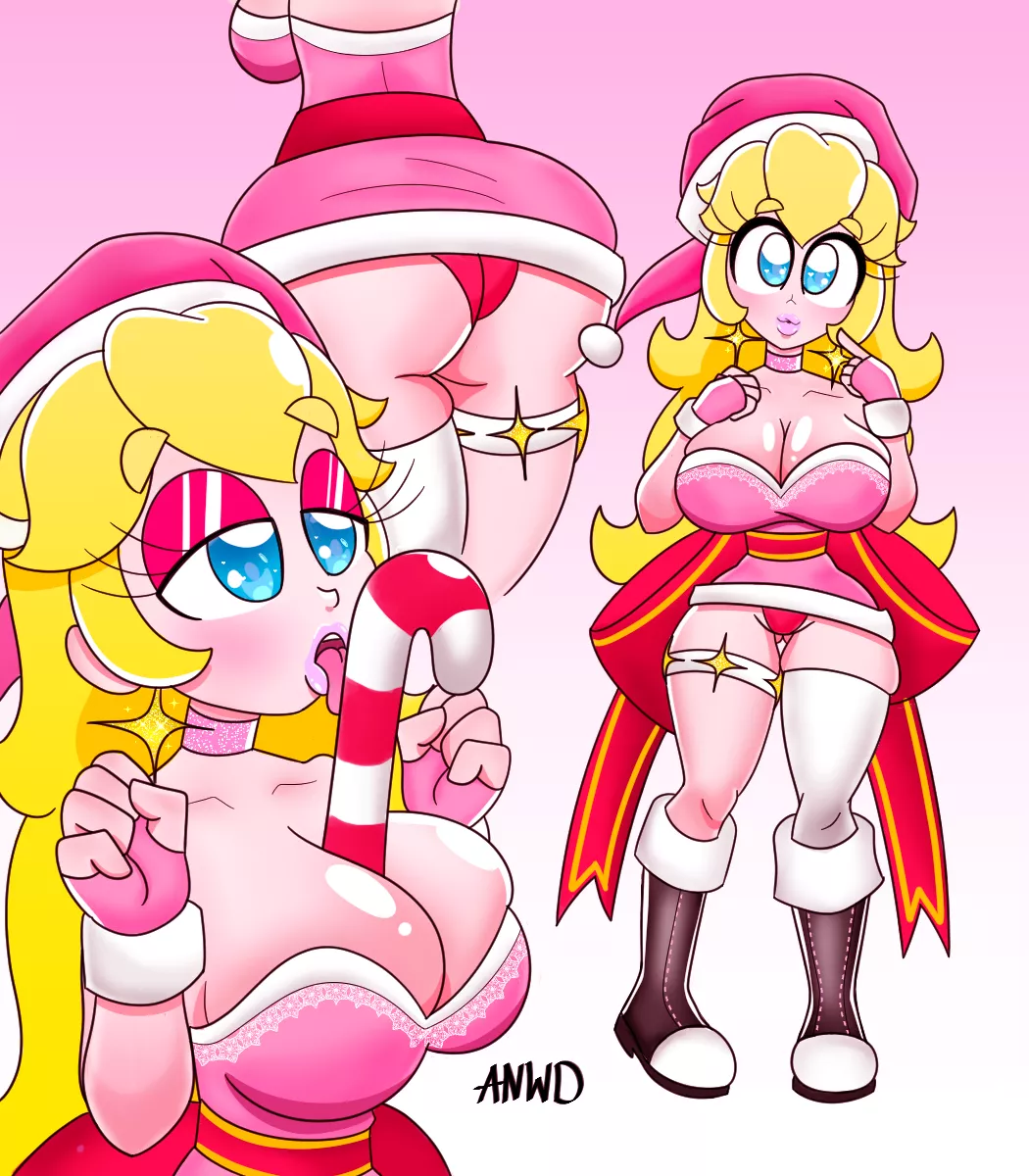 I drew Princess Peach in a christmas outfit!