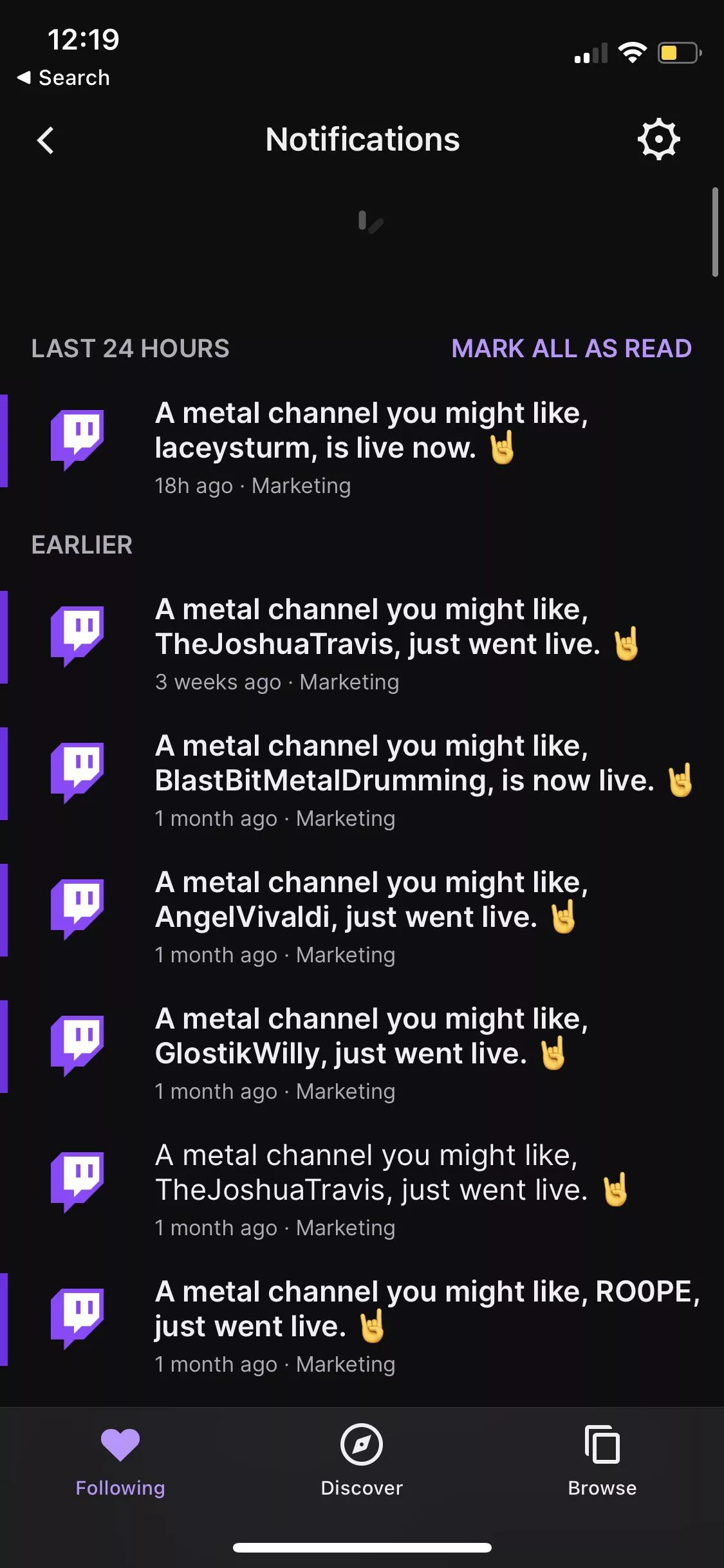 I have never watched a Metal stream. Wtf Twitch?