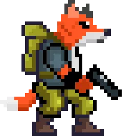 I made a fox character, a mix of starfox and metalslug.