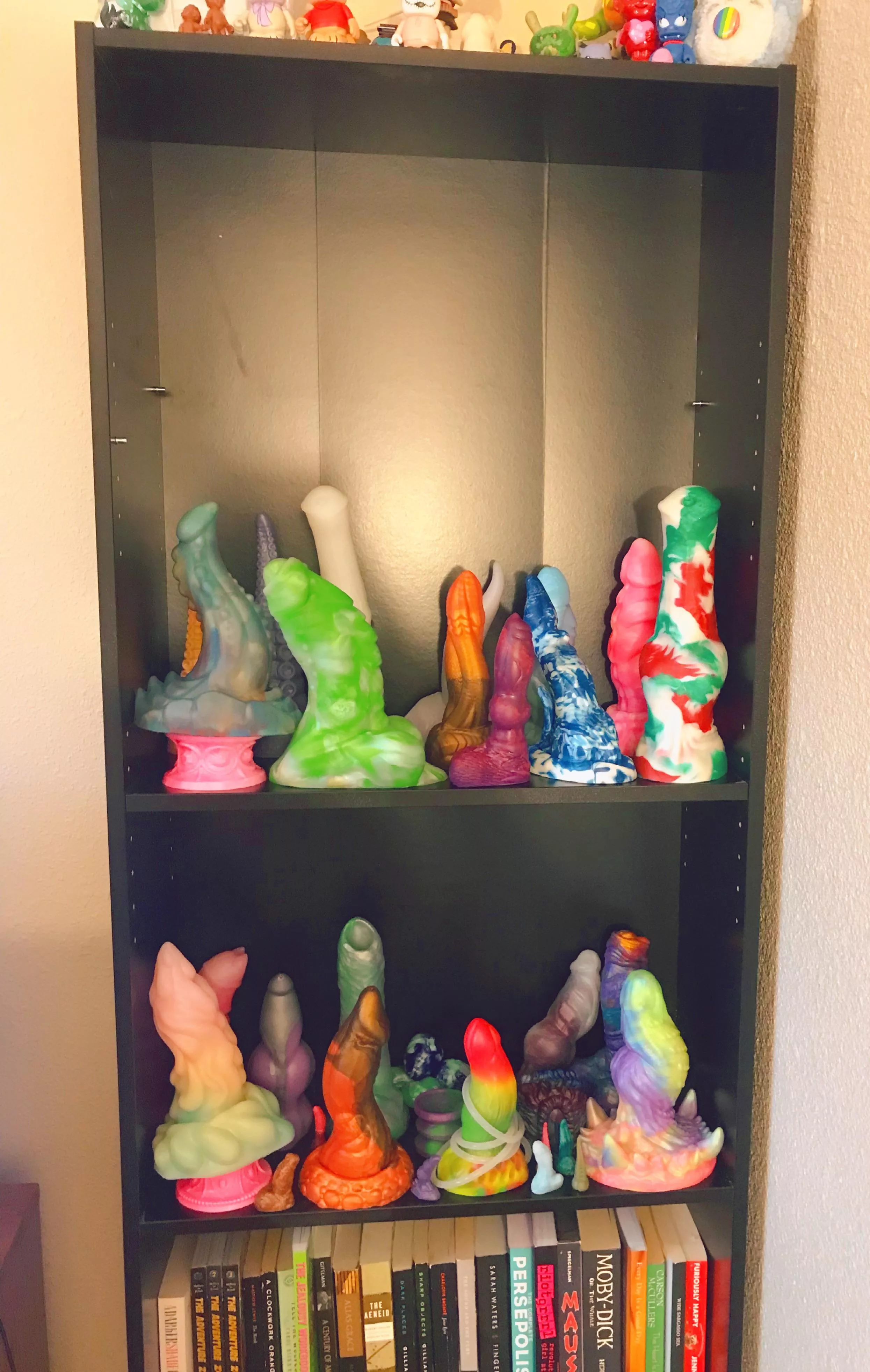 I moved recently and I’m in the process of arranging my dildo shelves. Looks pretty good so far! I love my bb’s!