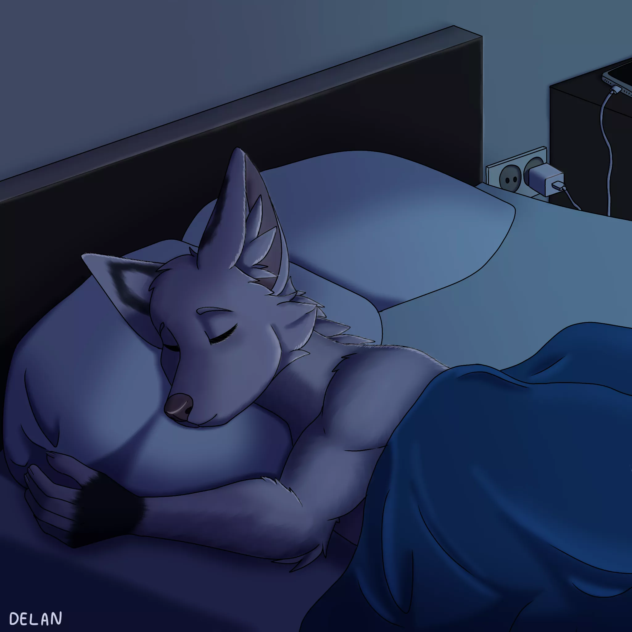 I tried to draw a cute sleeping wolf uwu