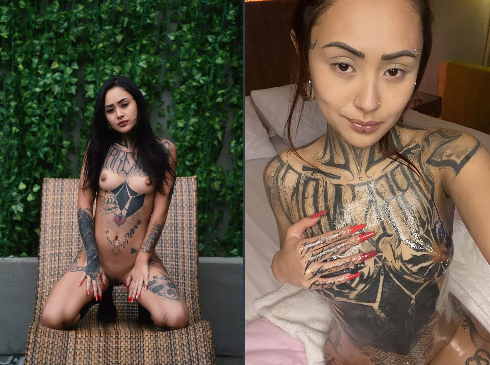 I was afraid of posting this pic here and u call me crazy.... [Before X After of my chest tats]