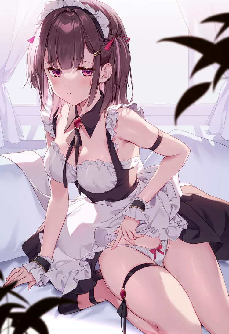 Innocent looking maid wears lewd panties for her master