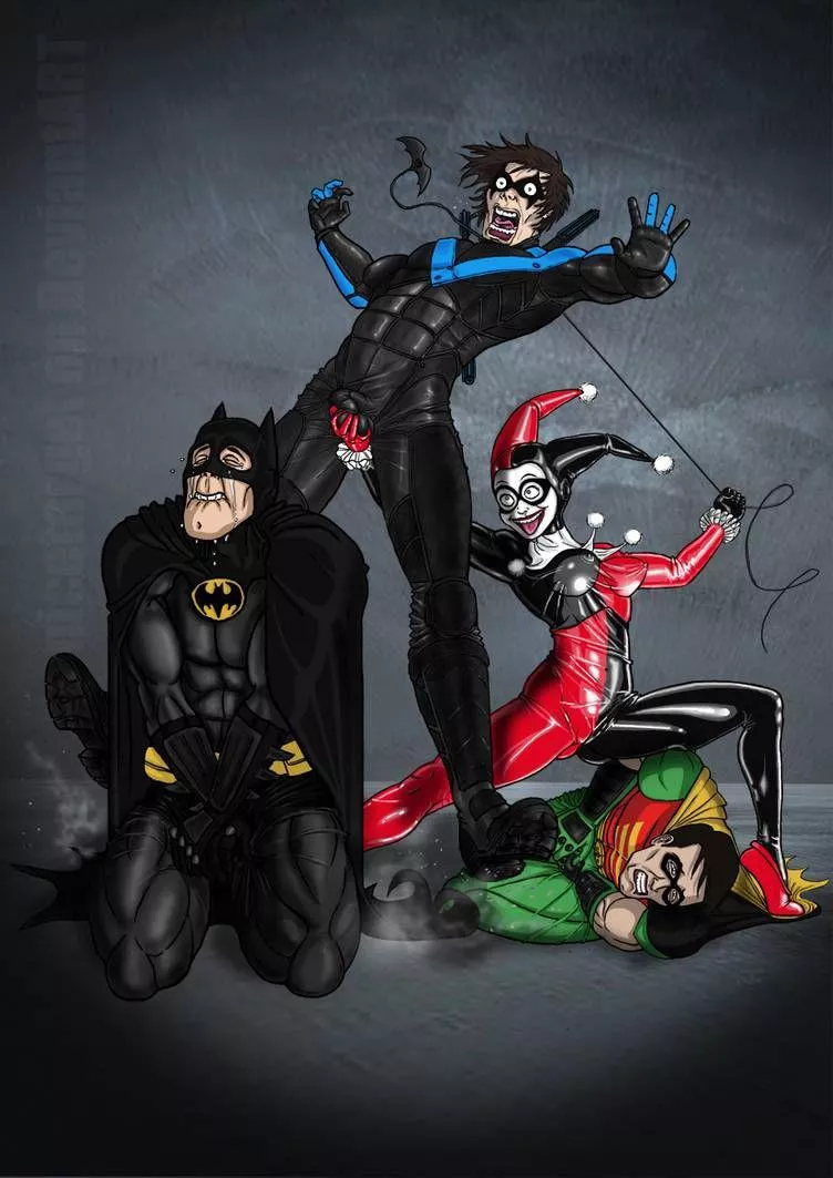 It’s said one night Quin overheard Batman tell Dick Grayson and Robin that Harley was, “No threat, she’s a girl”. To which the heroes laughed and cheered. Later that night, she found them in the alley. Let’s just say she was tempted not rip off