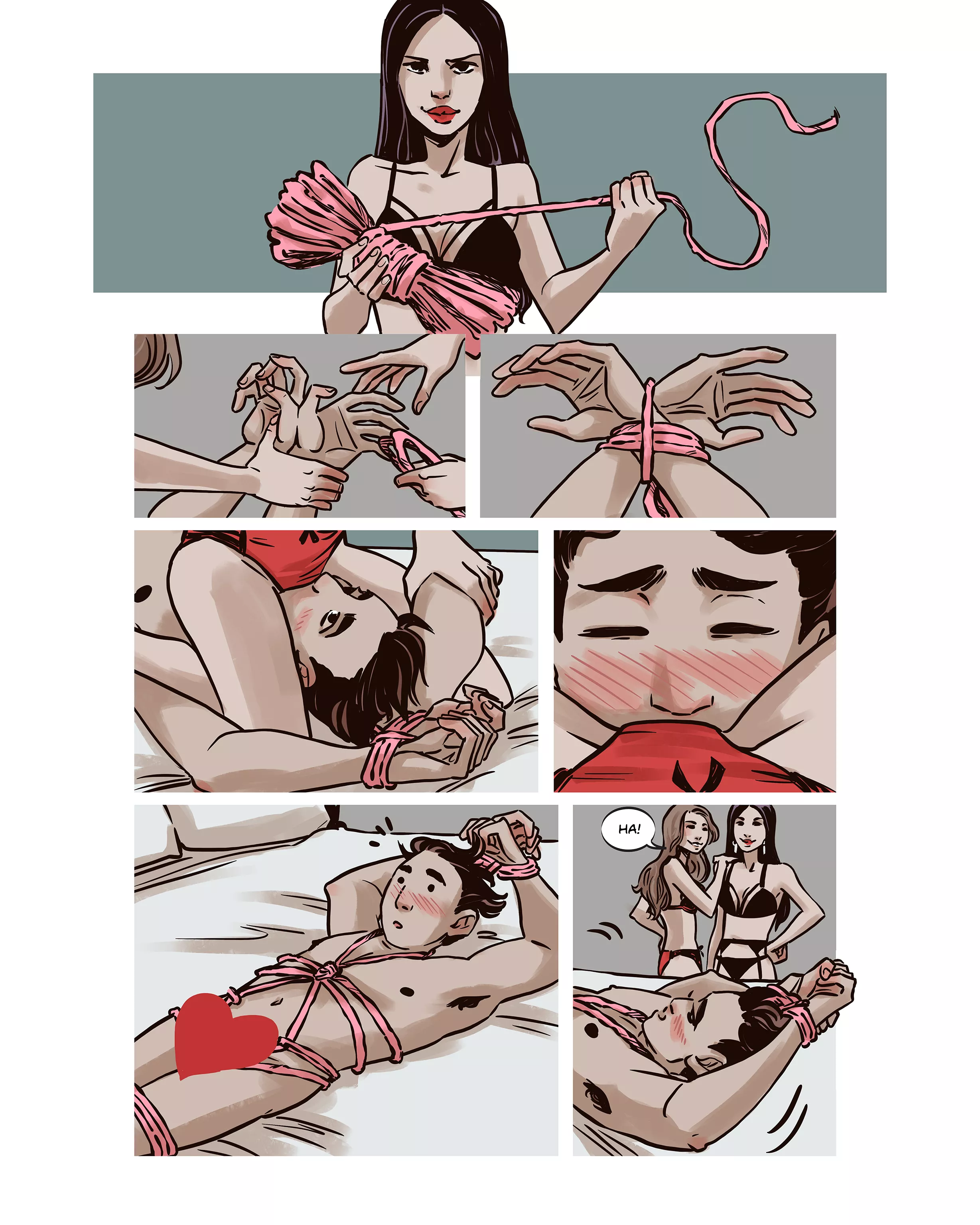 It's tie up time! Read the full uncensored version of this arc (co-starring Dominatrix Iris with art by Jen Hickman!) at AdventuresOfLiaraRoux.com!