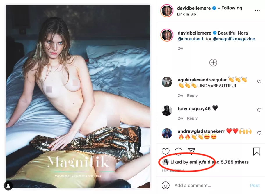 I've noticed Emily has been consistently liking a lot of David Bellemere's nude photos. Maybe there's a chance she'll work with him in a couple of years!