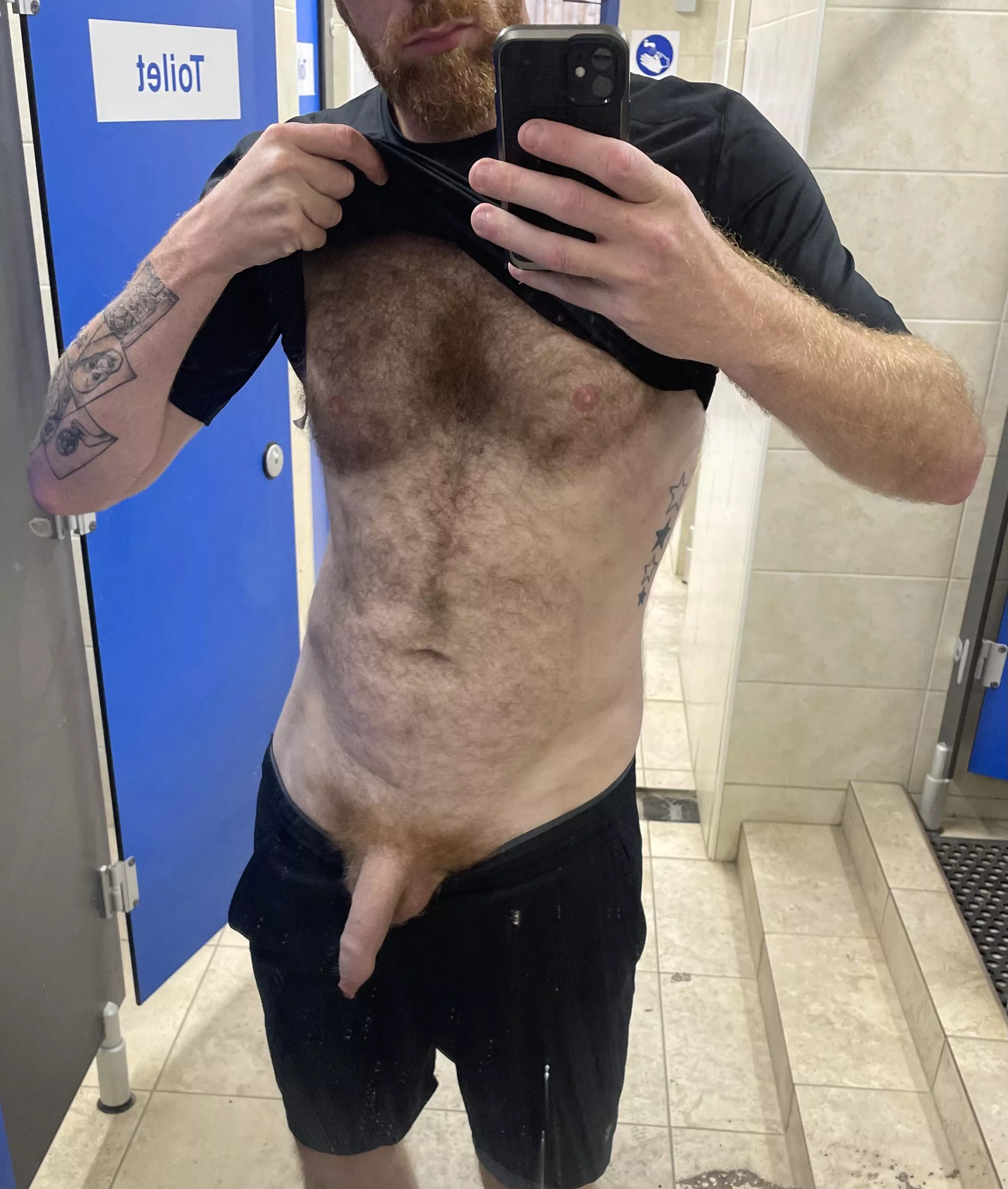 Just your average hairy ginger guy with his dick out!