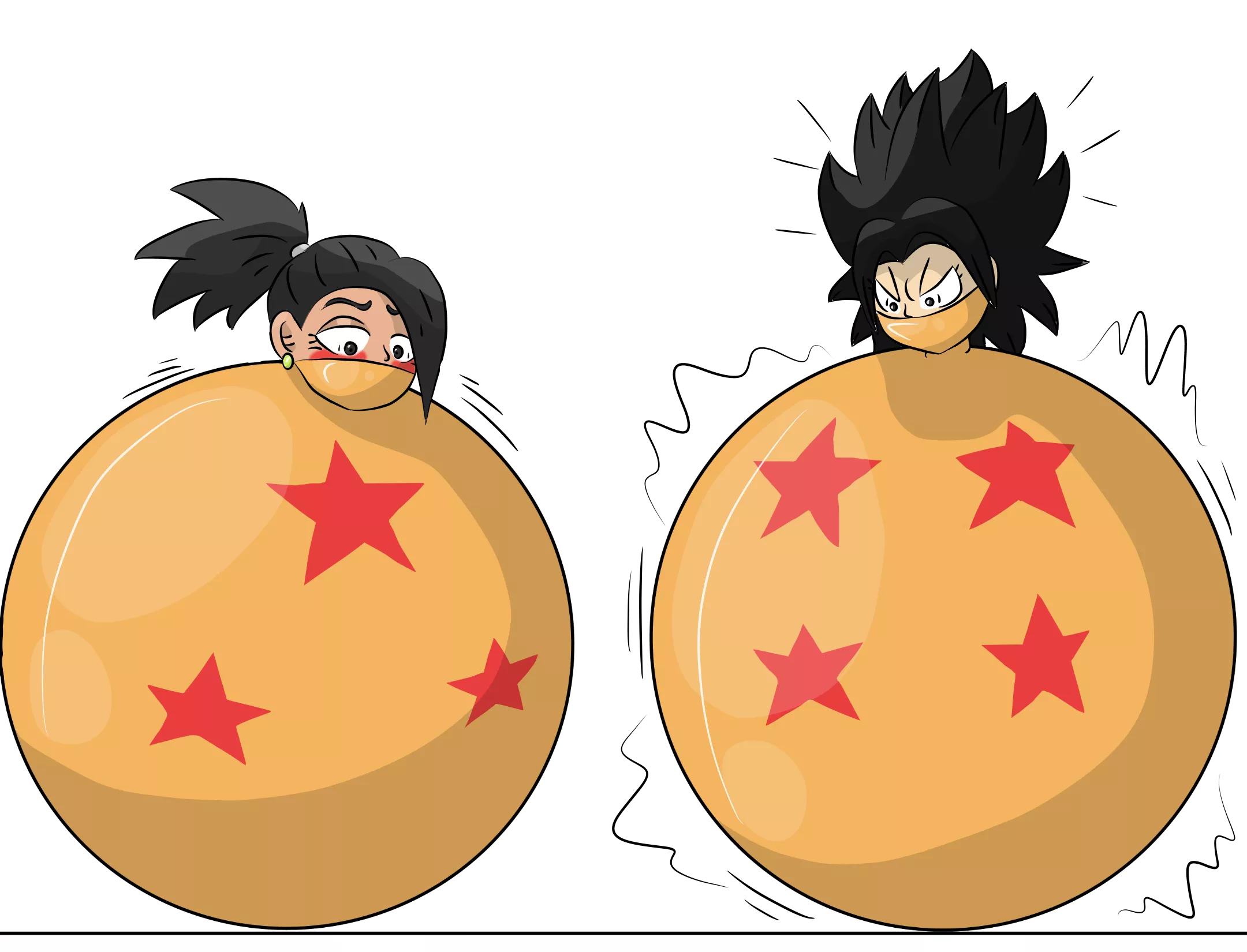 Kale and Caulifla ball bound in giant rubber dragon balls! Sooo sexy and cute all balled up like this! 🥰 Art by protoybonnie on deviantart!