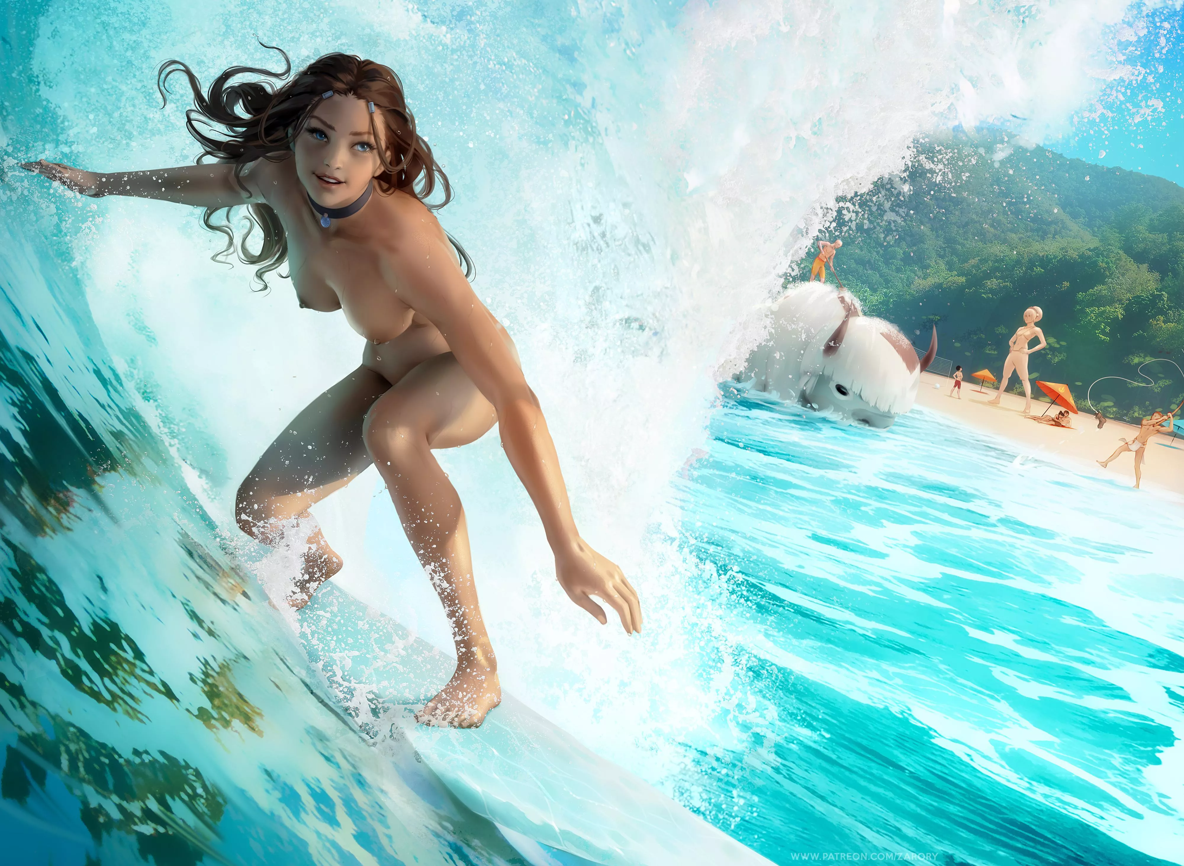 Katara surfing naked