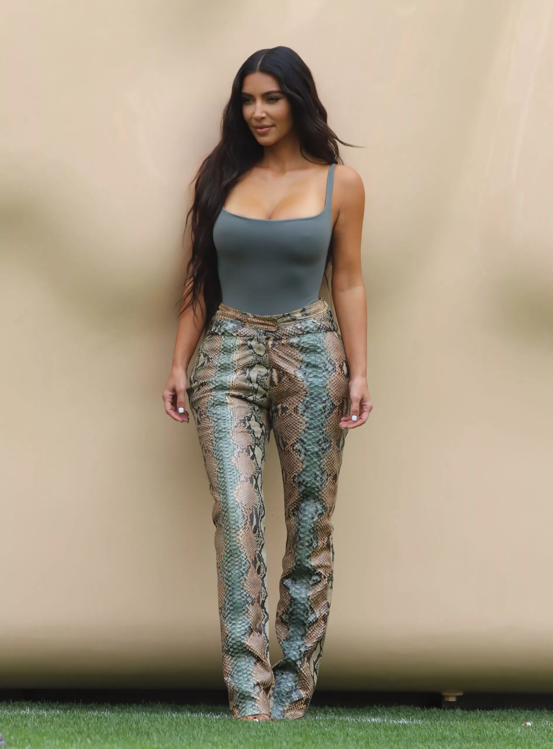 Kim hot in python leather pant