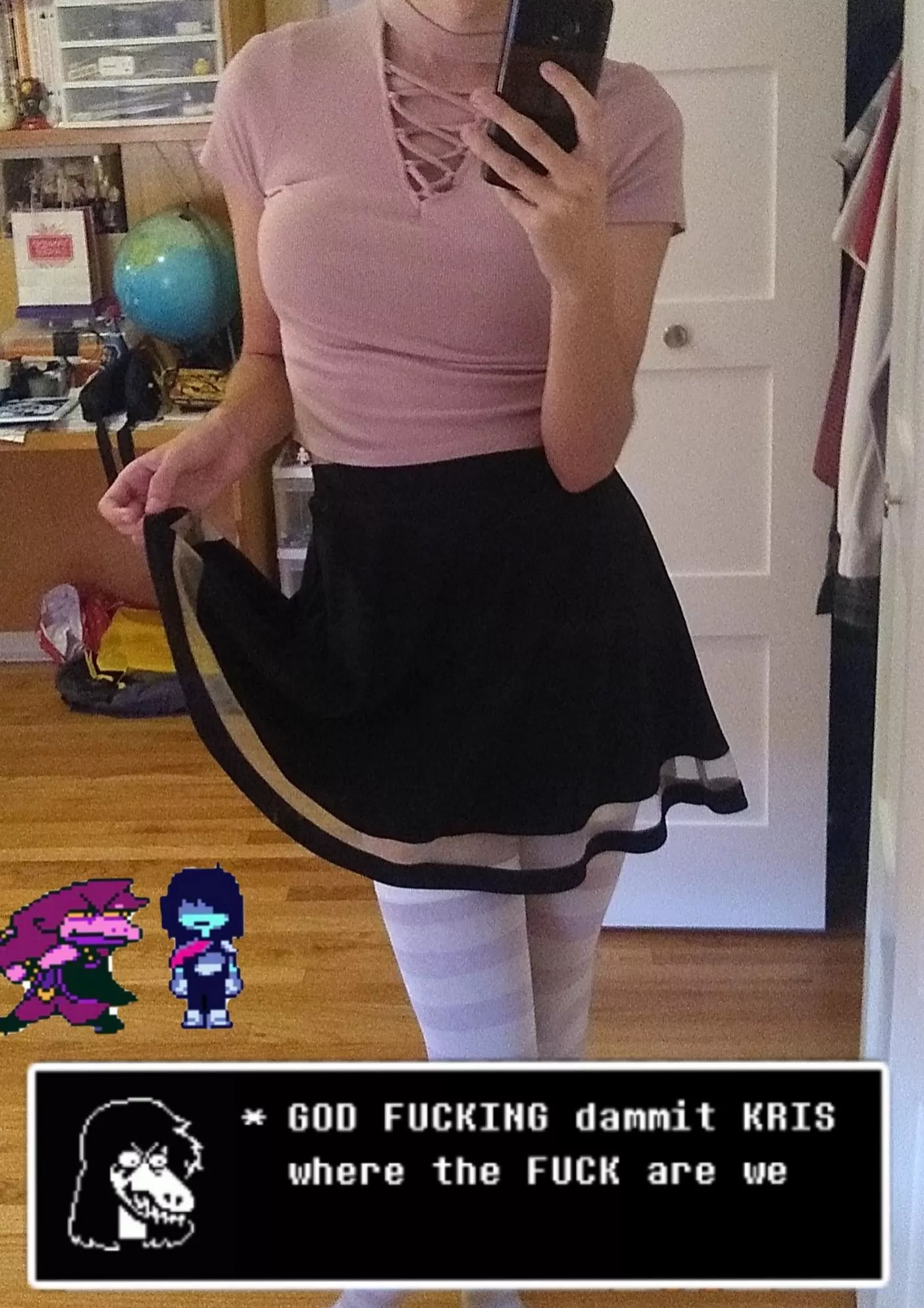 Kris and Susie venture into the background of a femboy's fitcheck