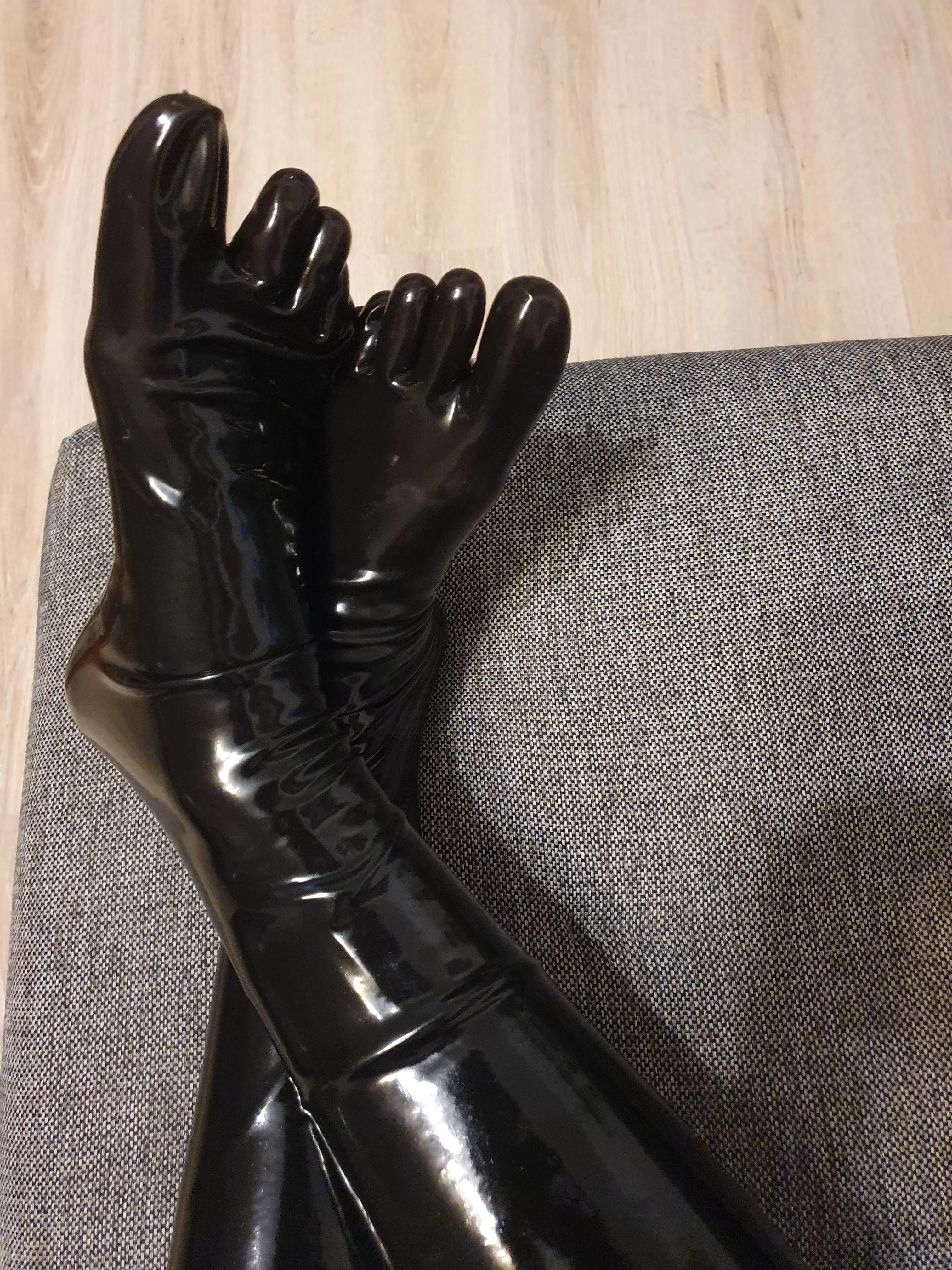 Latex socks and catsuit in the evening