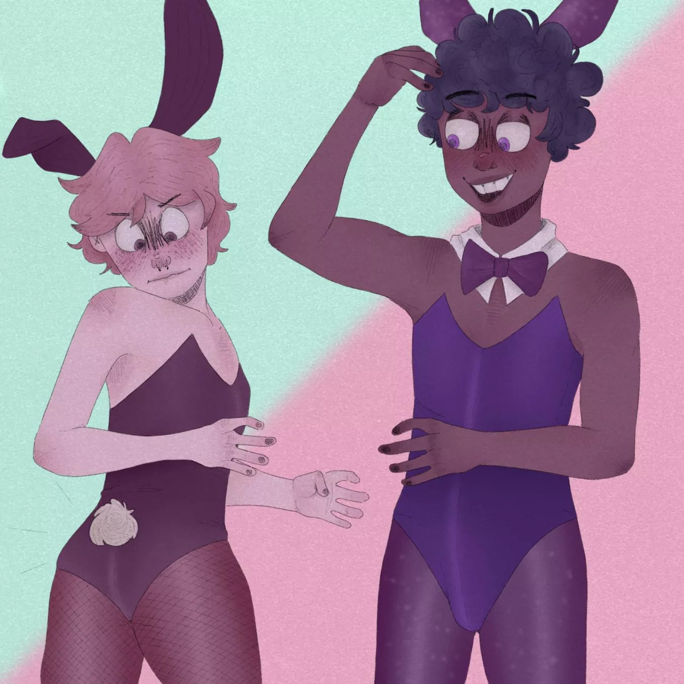 (left to right) my OCs Chris and Stephen as bunnies