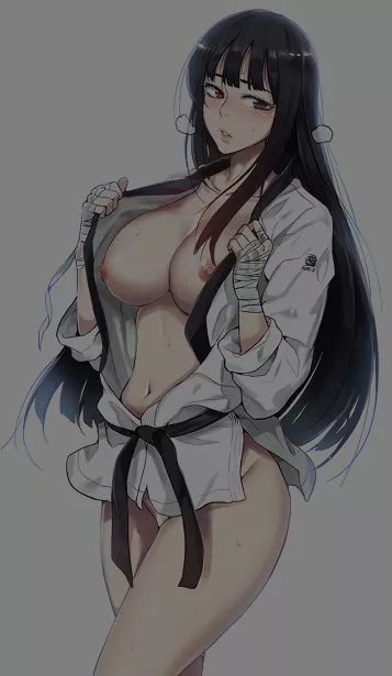 LF Color Source: 1girl,manwha,long hair,black hair,karate gi,handwraps,karate gi,half nude