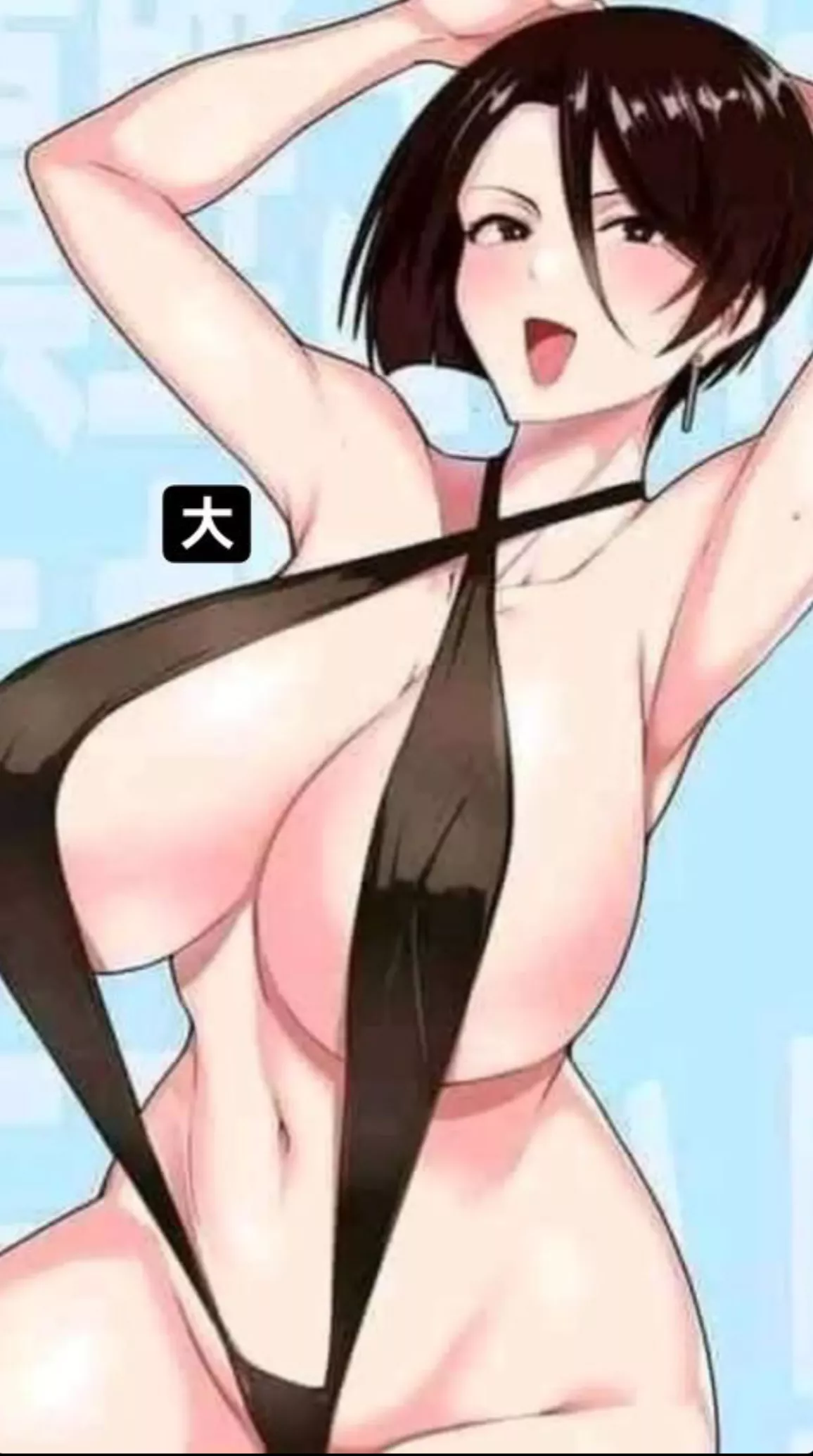 LF color source: short hair, slingshot swimsuit, armpits, black hair, big breast