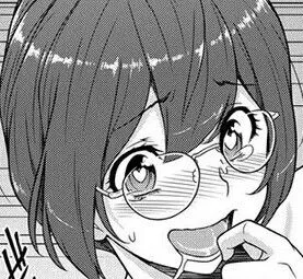 LF Mono Source: 1girl, ahegao face, drooling, heart eyes, round glasses, blushing, open mouth, sweating, short hair