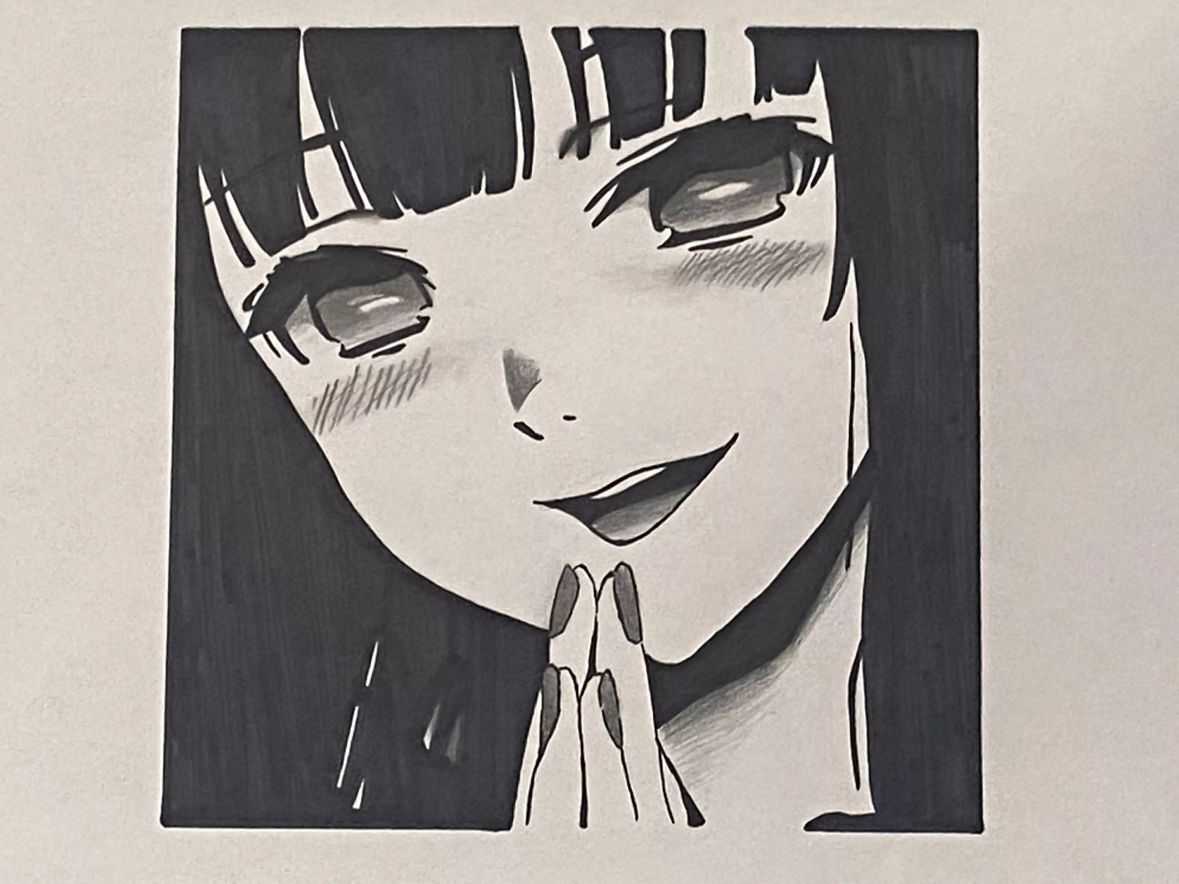 LF Mono Source: 1girl, black hair, long hair, smiling