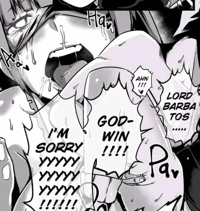 LF mono source, 1girl, girl saying â€œLORD BARBATOS....â€ â€œGOD-WIN!!! Iâ€™M SORRYYYYYYYYYYYYYYYY!!!â€ â€œAHN!!!â€, blindfold, sweat, beg, Ahegao, Mind Break