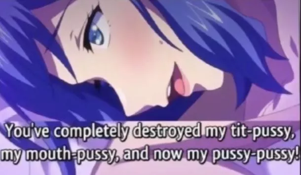 LF mono source: â€œYouâ€™ve completely destroyed my tit pussy, my mouth pussy, and now my pussy pussy.â€ Milf, blue hair, 1girl