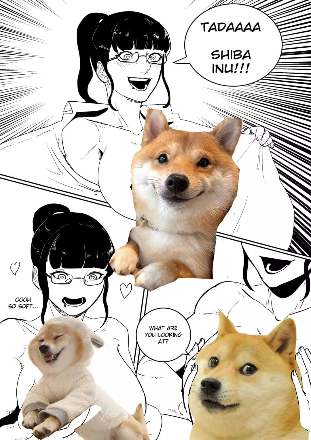 LF Mono Source:TADAAAA SHIBA INU!!! What are you looking at? Oooh so soft... Doge meme, Big boobs, Glasses