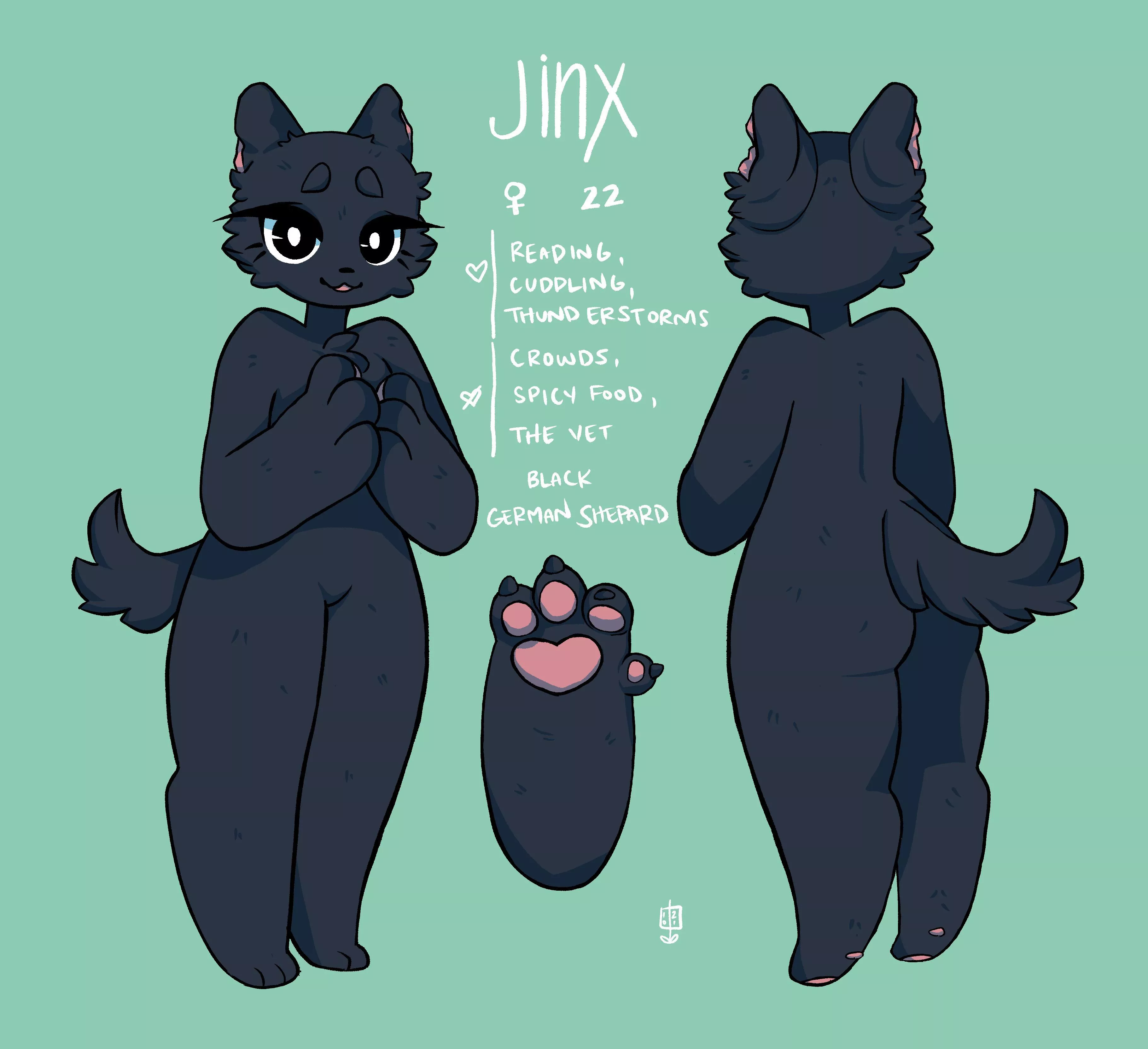 little ref sheet of my oc, Jinx ðŸ’•ðŸ’•