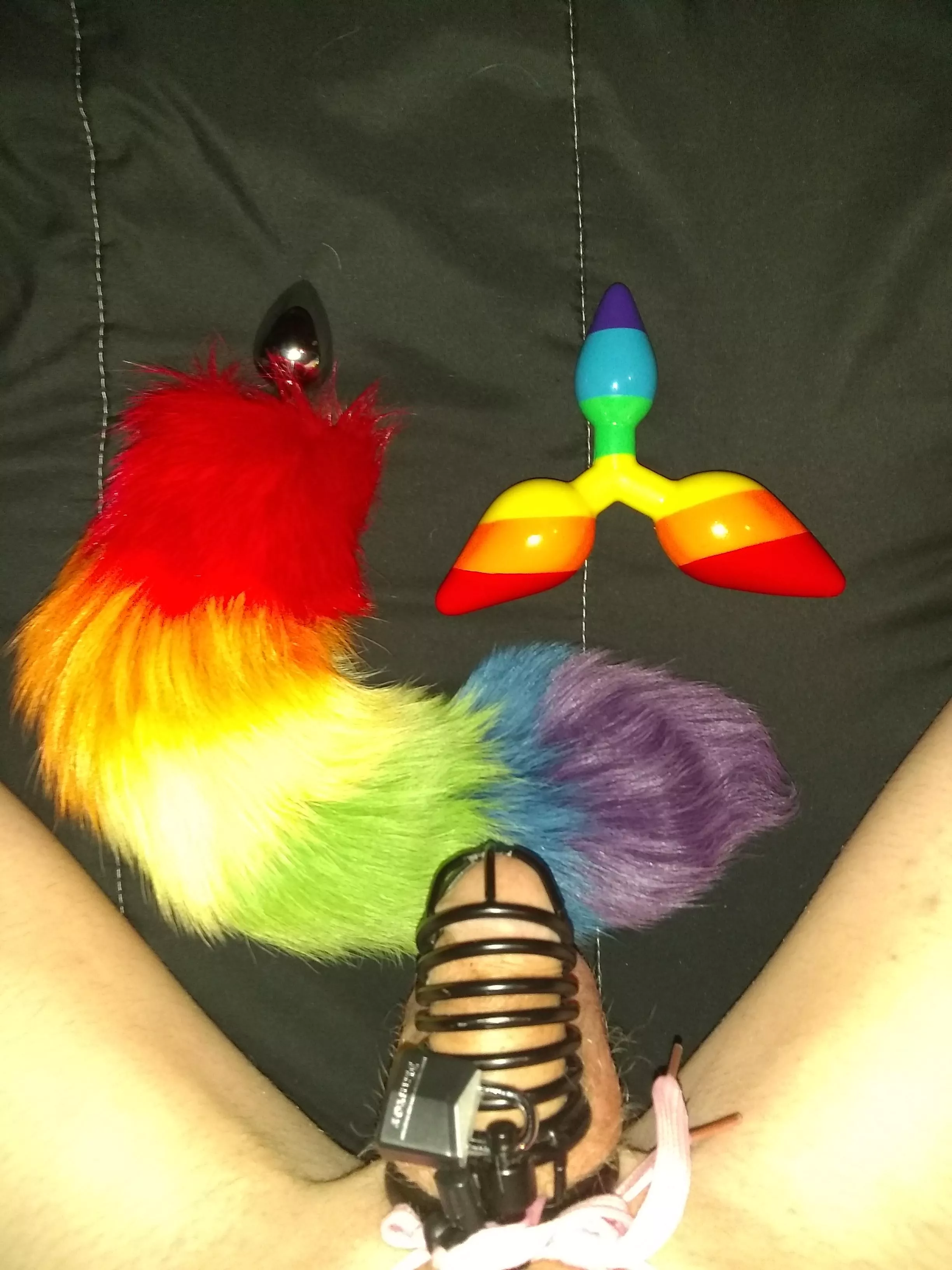 Locktober 16th, Saturday Weekly Event: Butt Plug Day, 3rd weekend, Must complete 6 hour of being plugged! Tomorrow i have off so I'll be wearing my tail to bed tonight... ðŸŒˆðŸ˜˜ Happy Locktober!