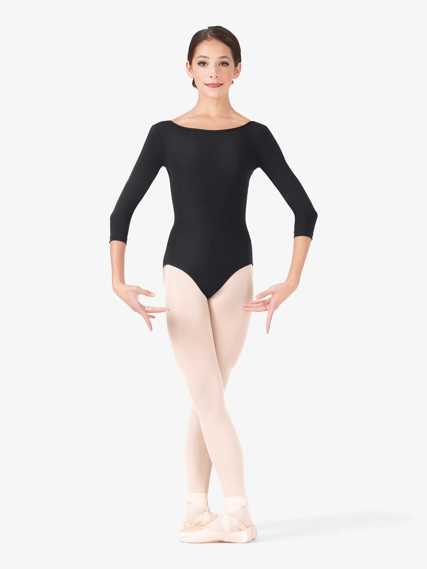 Long sleeved black ballet leotard with pantyhose