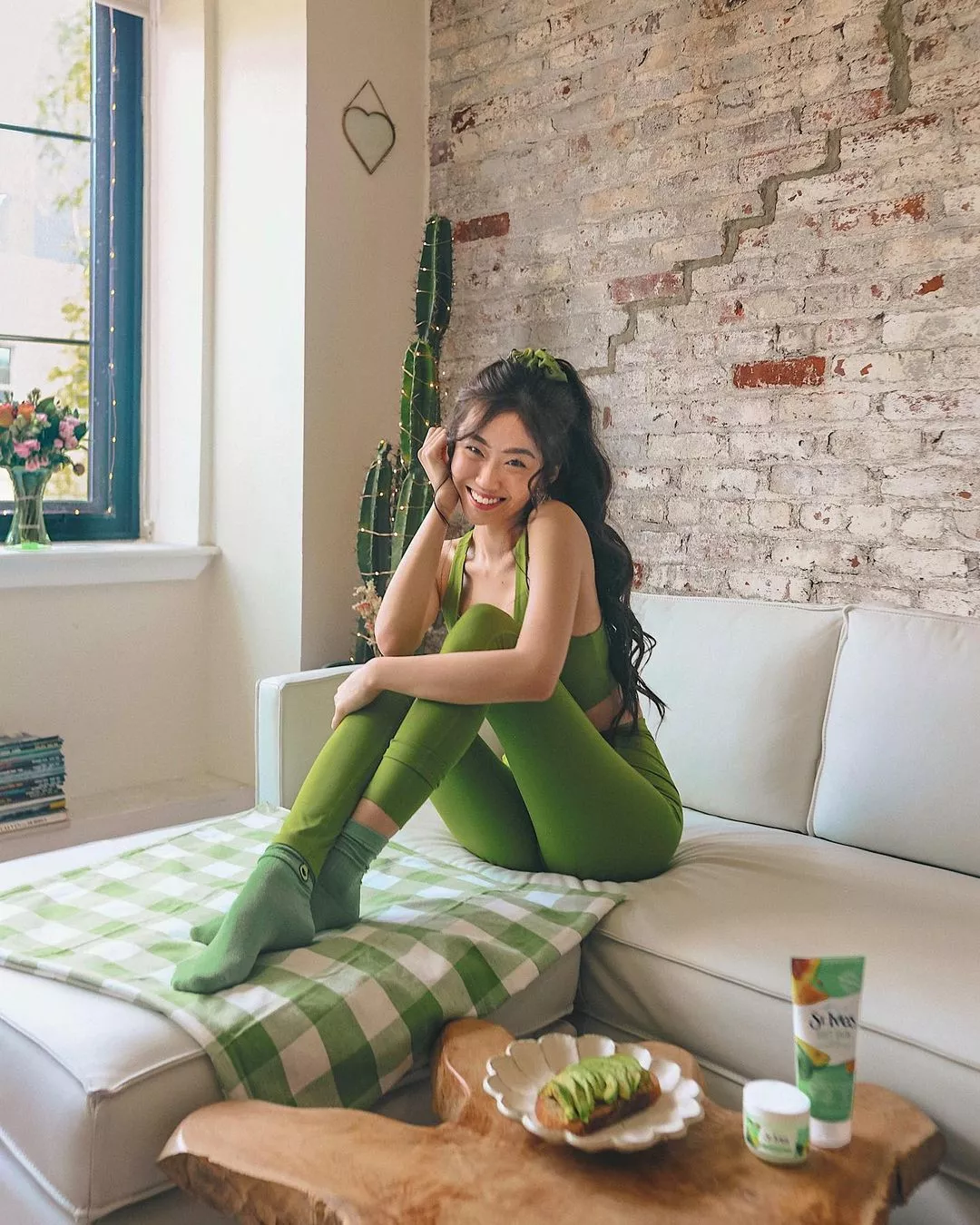 Looking cute in green socks