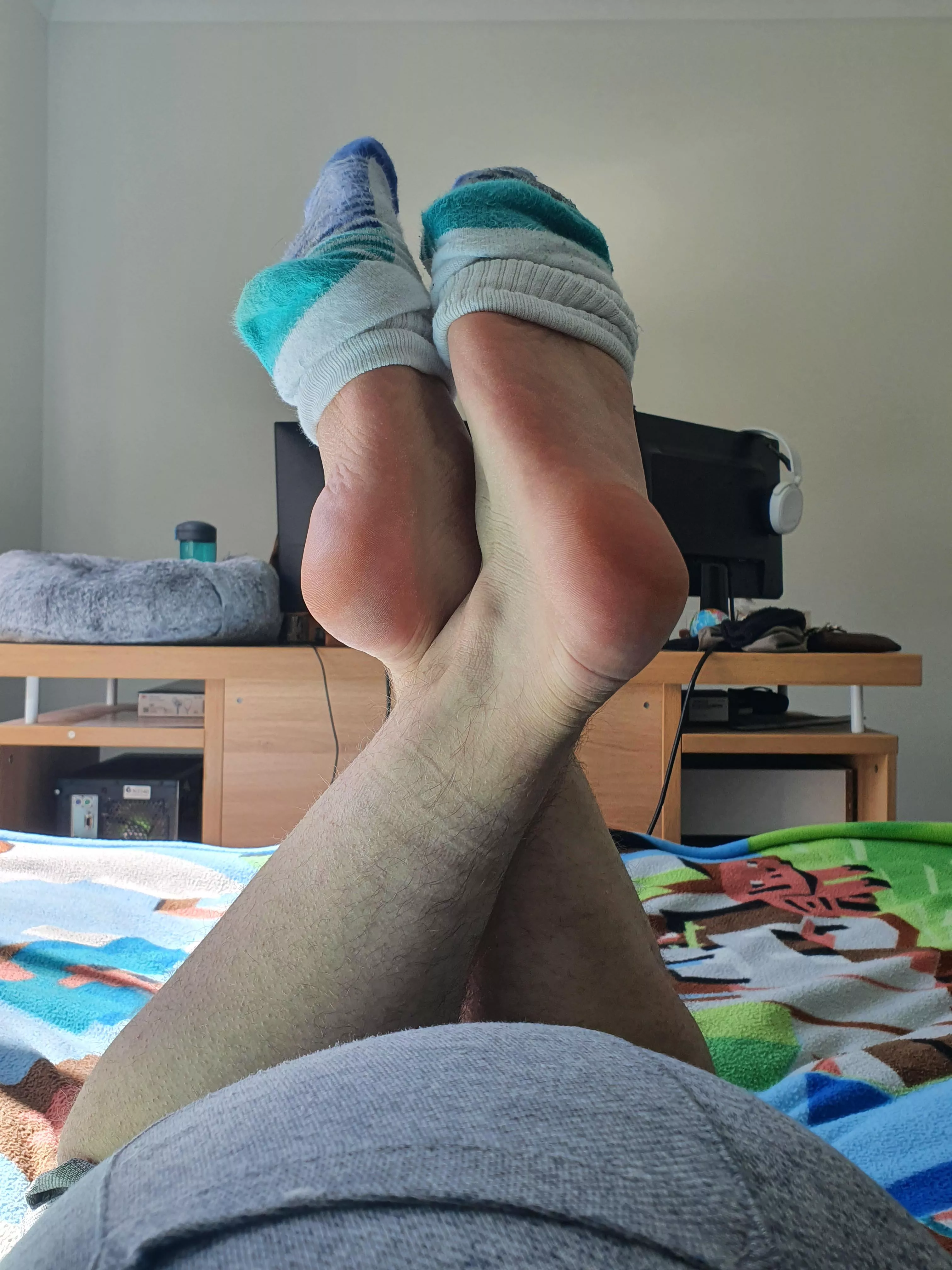 Looks my socks are coming off to expose my bare soles