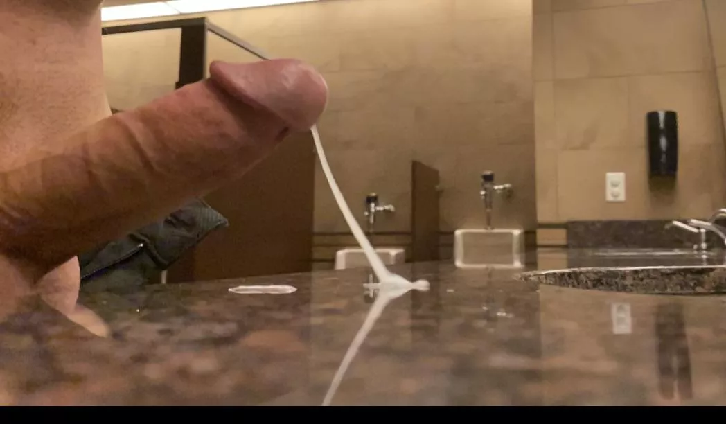 Mall bathroom? Time for cum on the counter